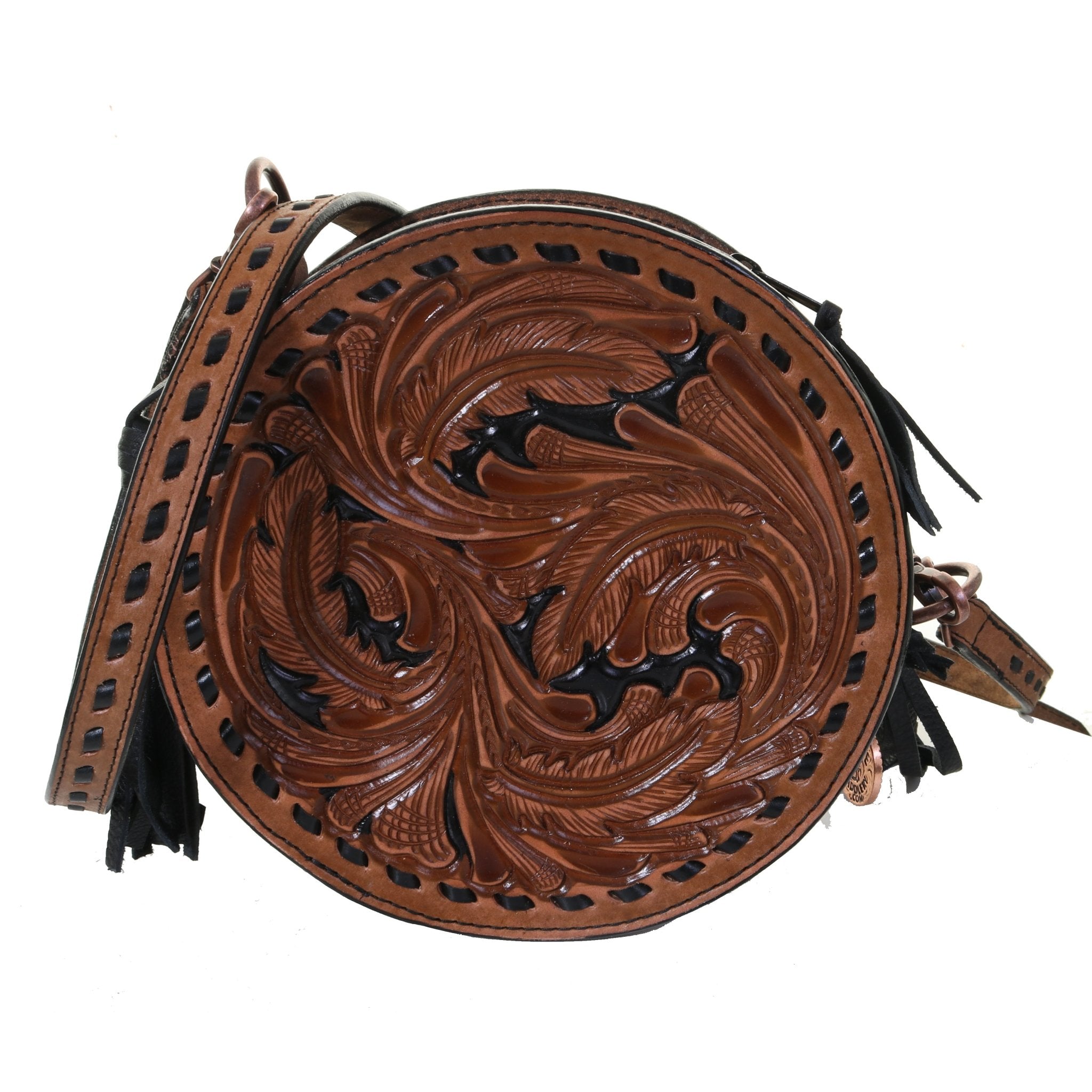 CRT07 - Pecan Vintage Tooled Circle Tote - Double J Saddlery