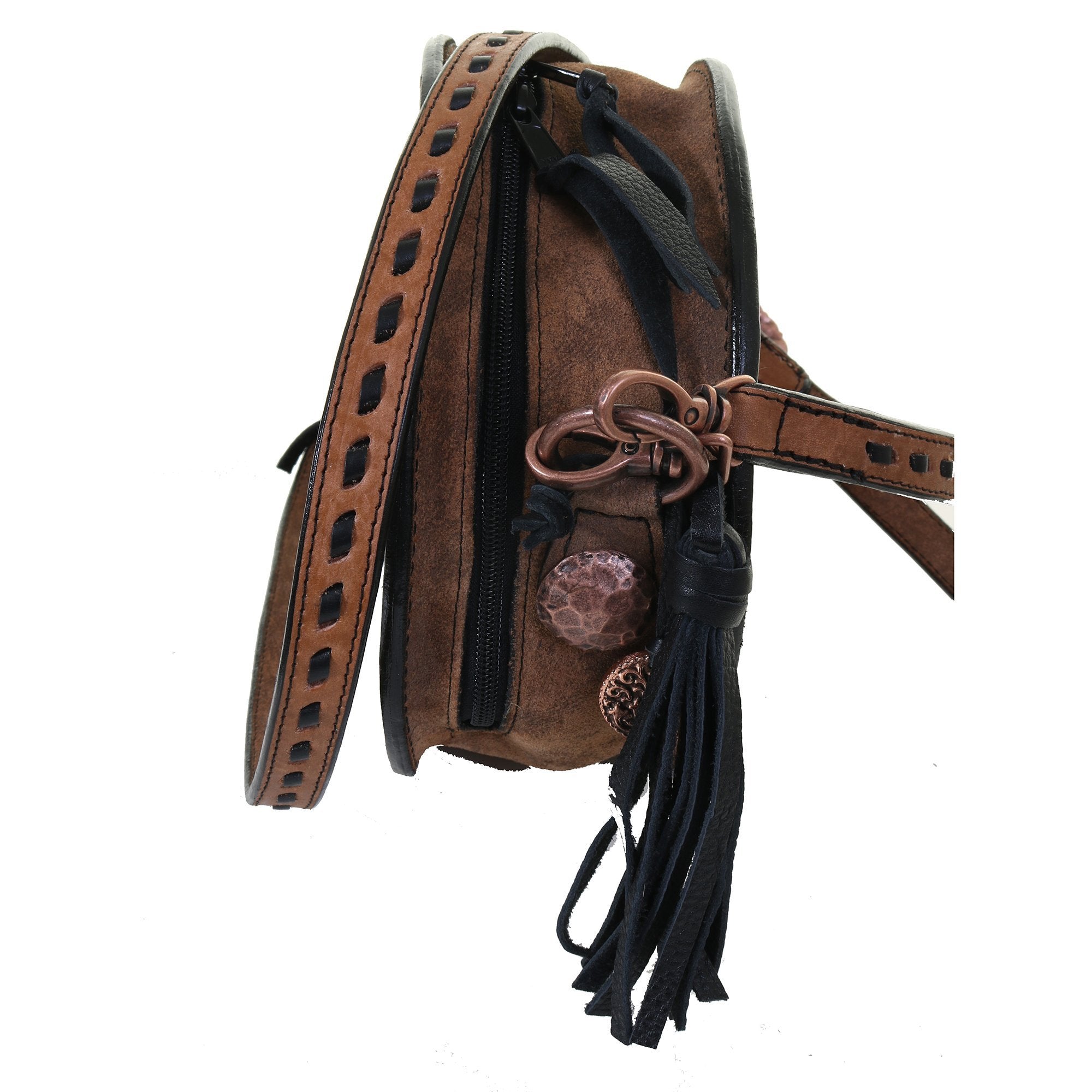 CRT07 - Pecan Vintage Tooled Circle Tote - Double J Saddlery