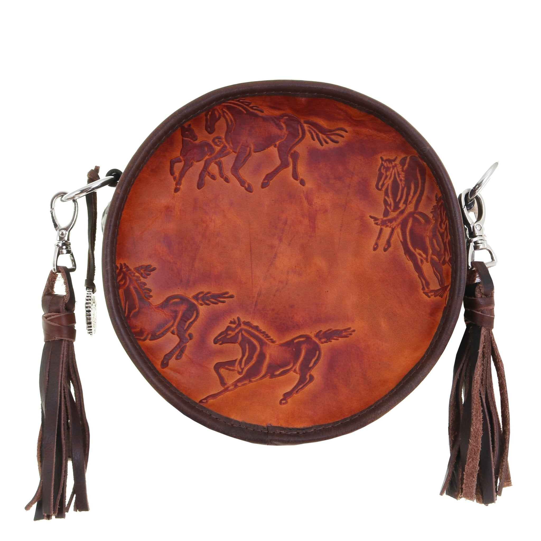 CRT10 - Saddle Tan Wild Horses Circle Tote - Double J Saddlery