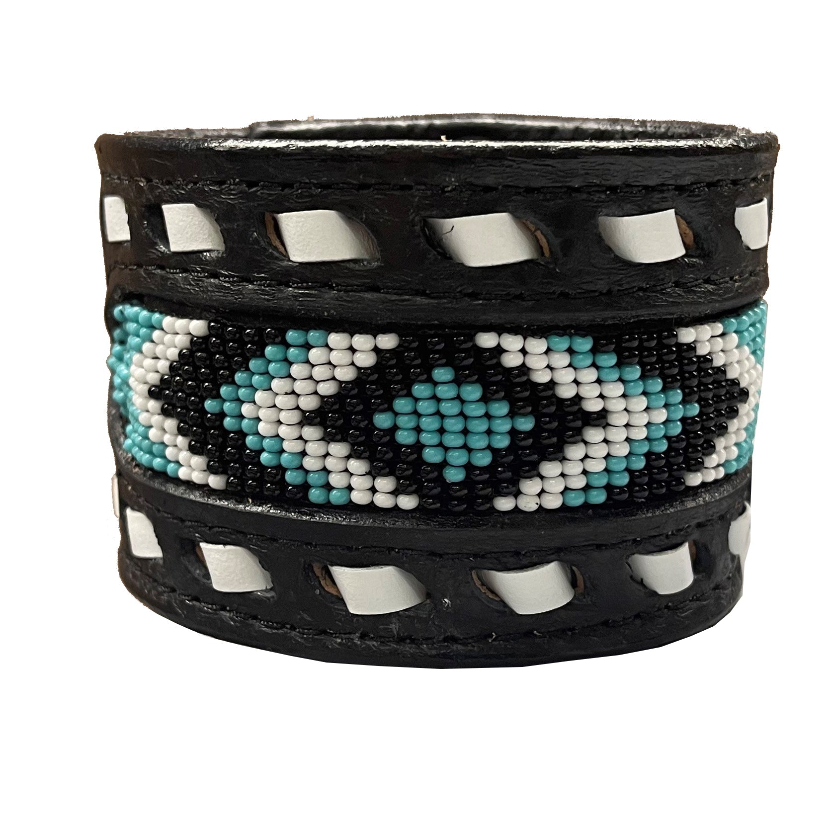 CUF241 - 2" Black Chap Beaded Buck Stitched Cuff - Double J Saddlery