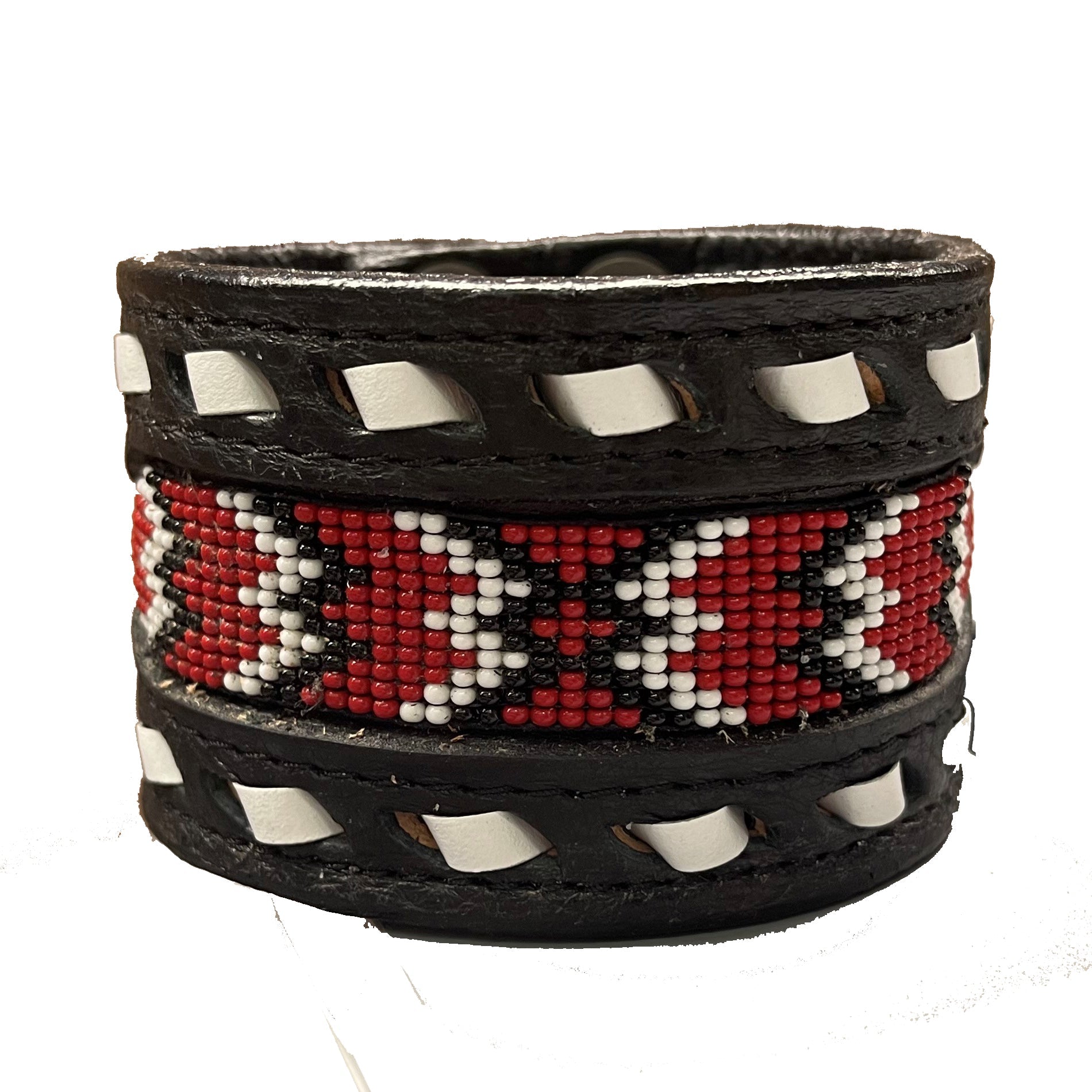 CUF242 - 2" Black Chap Beaded Buck Stitched Cuff - Double J Saddlery