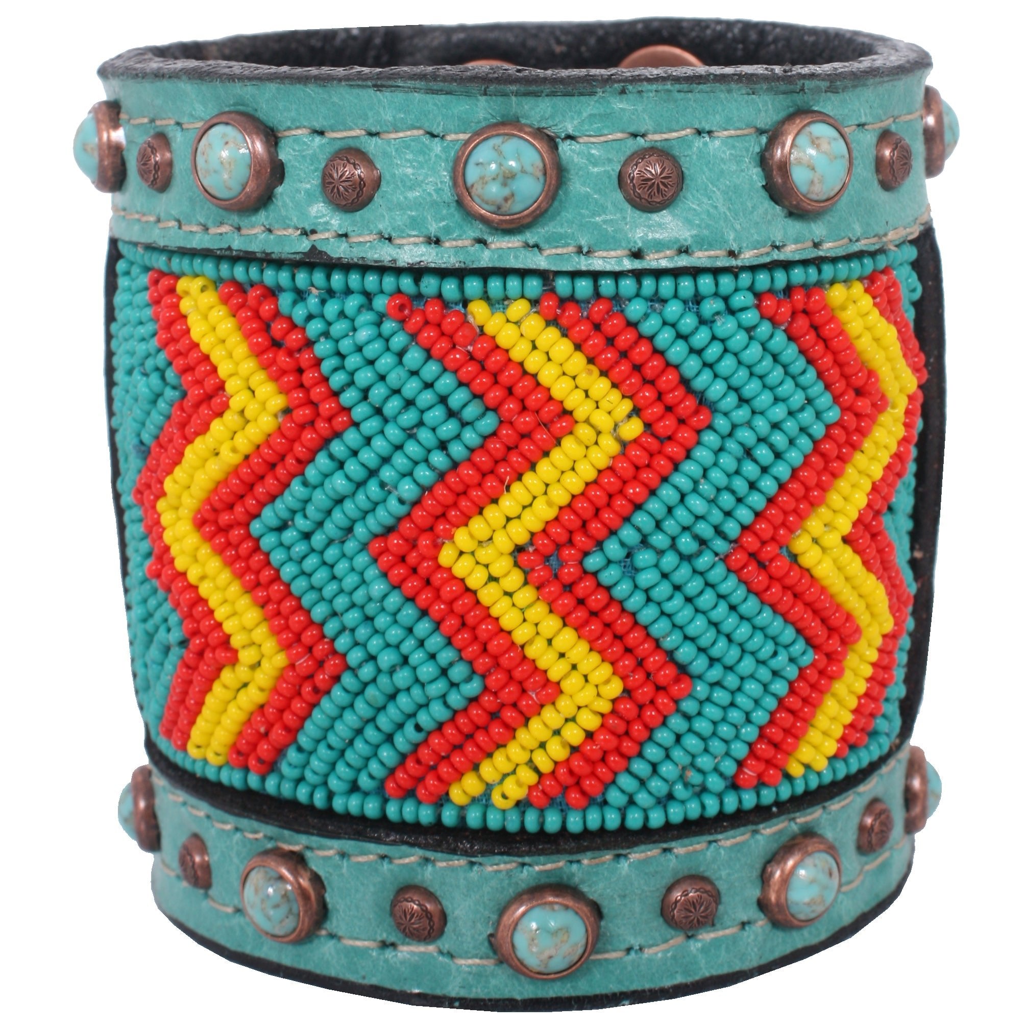 CUF331 - 3" Malibu Teal Beaded Cuff - Double J Saddlery