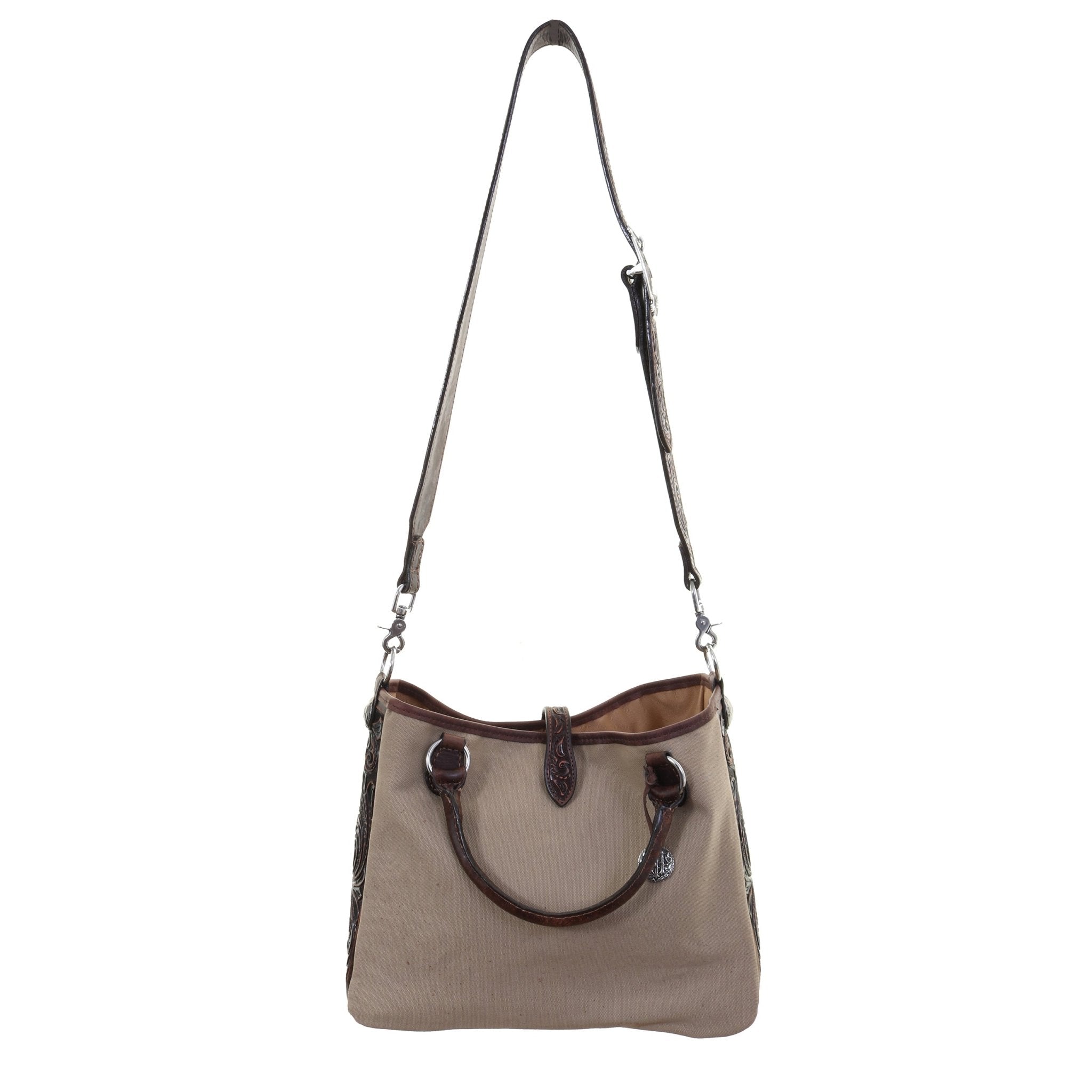 CVT01 - Khaki Canvas Tooled Tote - Double J Saddlery