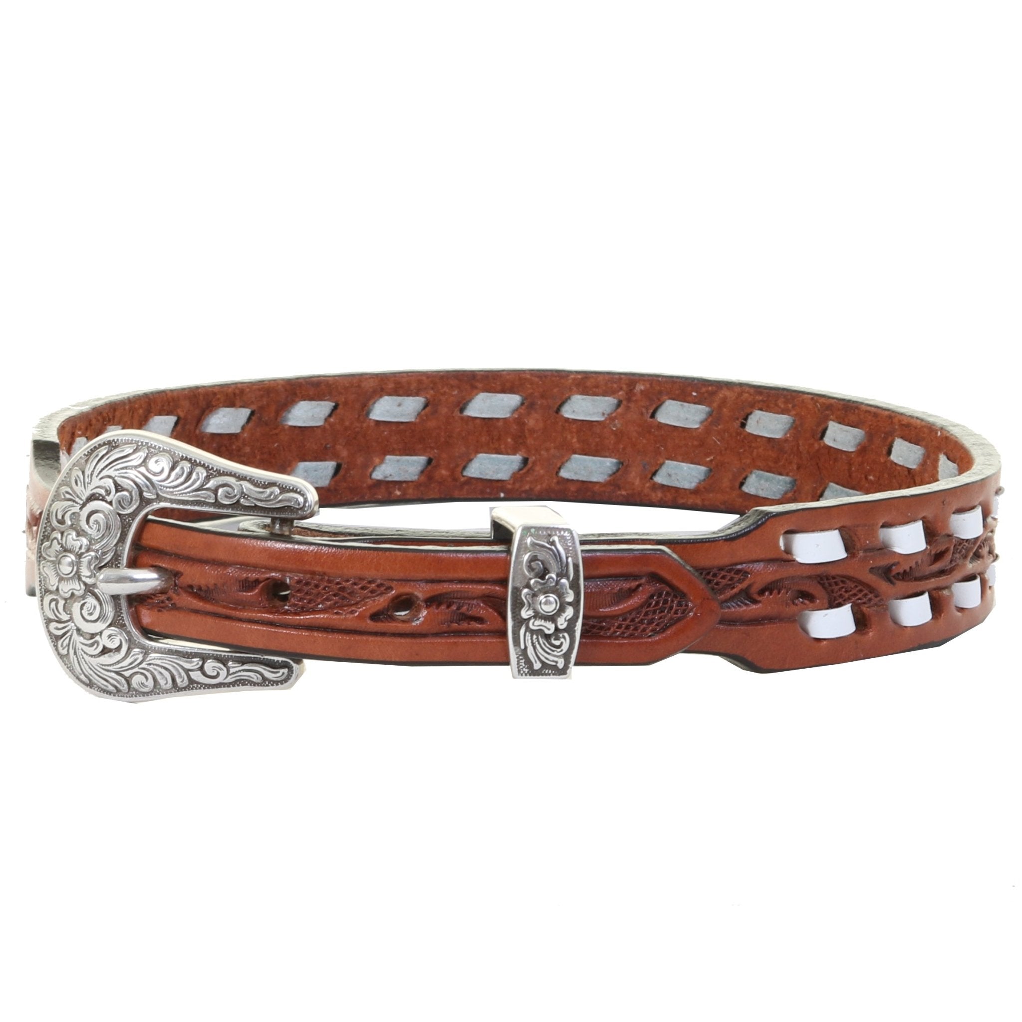DC48 - Chestnut Tooled Leather Dog Collar - Double J Saddlery