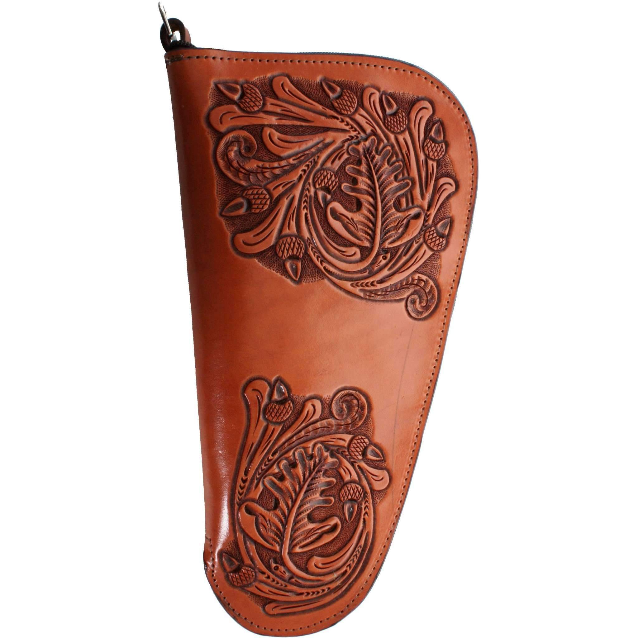 GCS28 - Chestnut Acorn Tooled Pistol Case - Double J Saddlery
