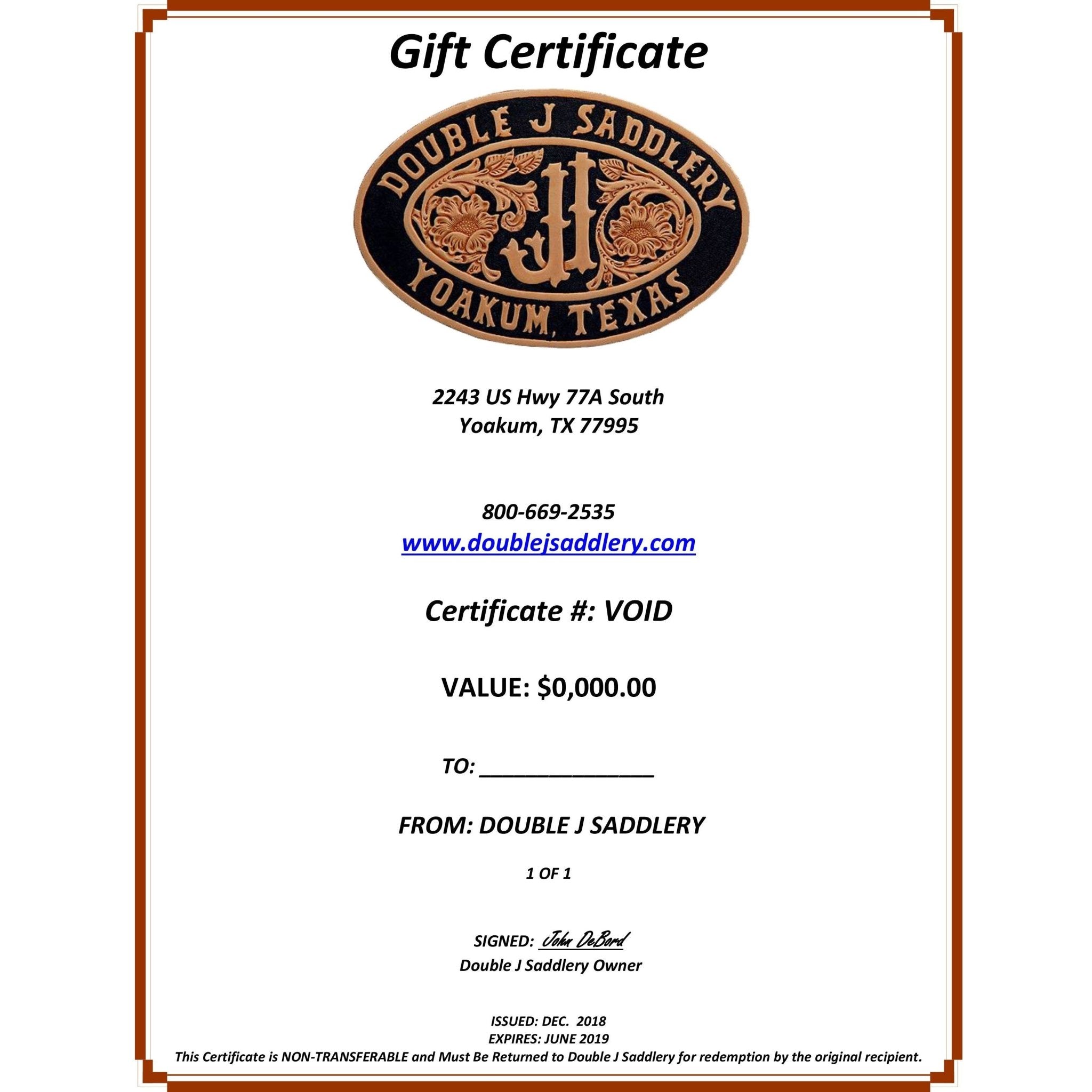 Gift Certificate - Double J Saddlery