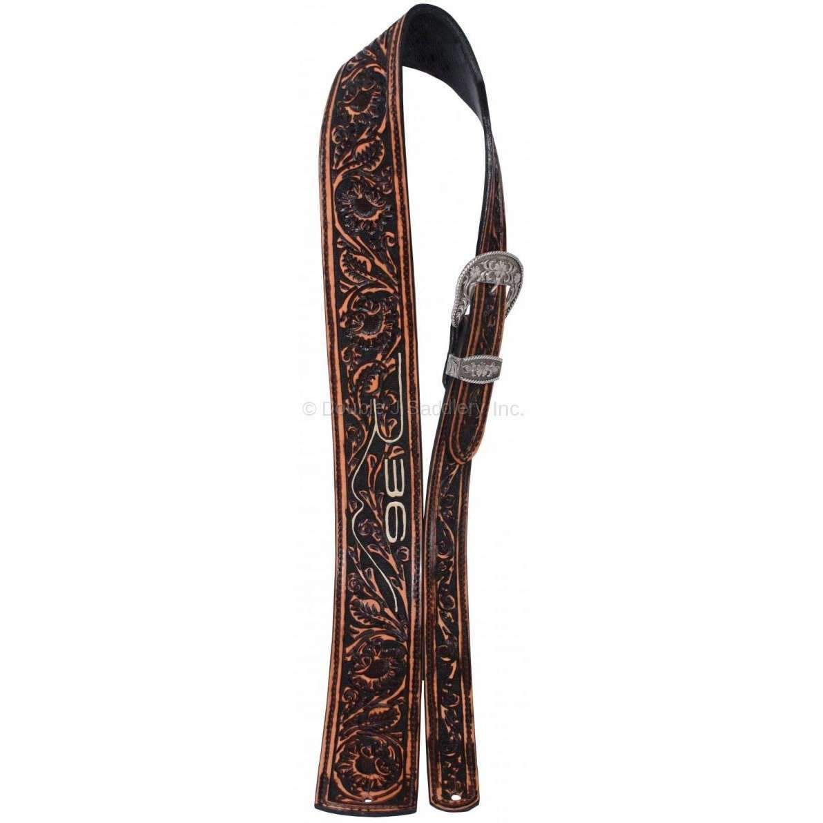 GUITARS08 - Brown Vintage Floral Tooled Guitar Strap - Double J Saddlery