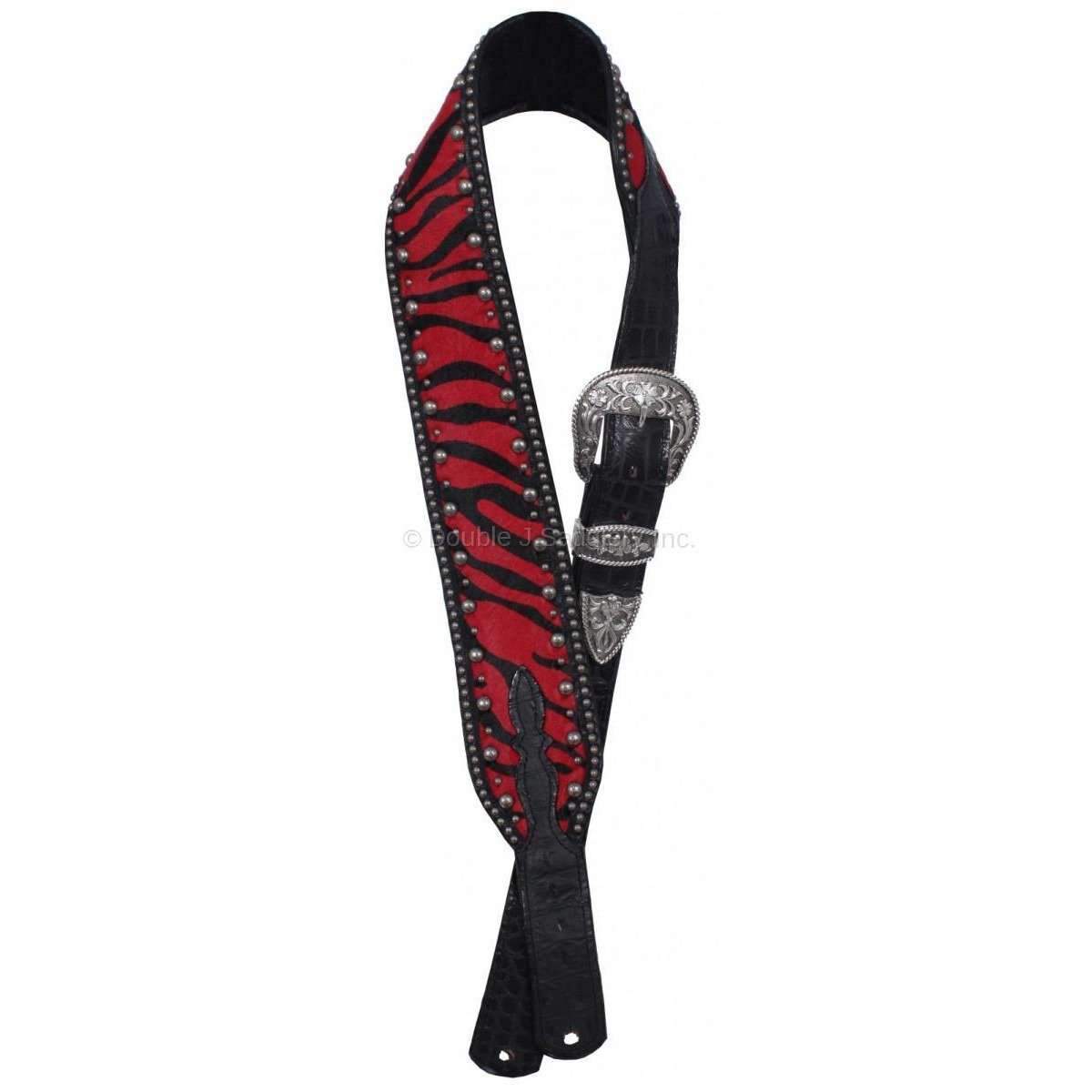 GUITARS24 - Black/Red Zebra Cowhide Leather Guitar Strap - Double J Saddlery