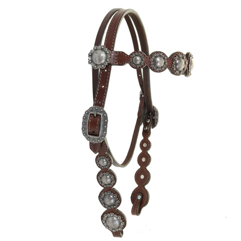 H027A - Brown Scalloped Browband Headstall - Double J Saddlery
