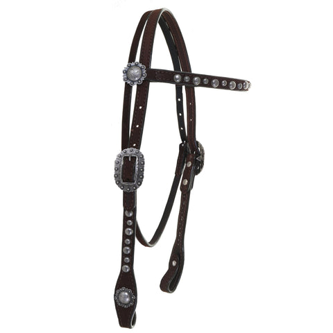 H033A - Brown Rough Out Studded Headstall - Double J Saddlery