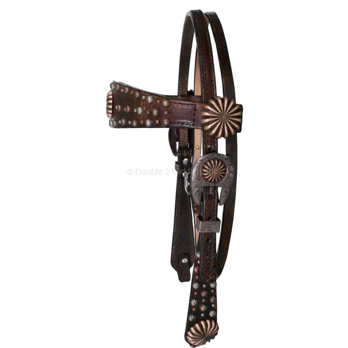 H1099 - Brown Vintage Studded Headstall - Double J Saddlery