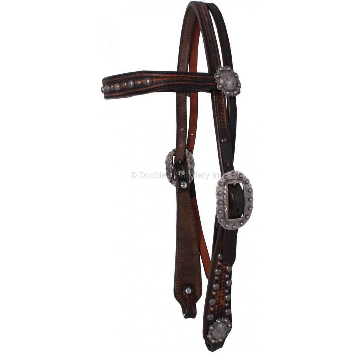 H1108 - Black Vintage Star Tooled Headstall - Double J Saddlery