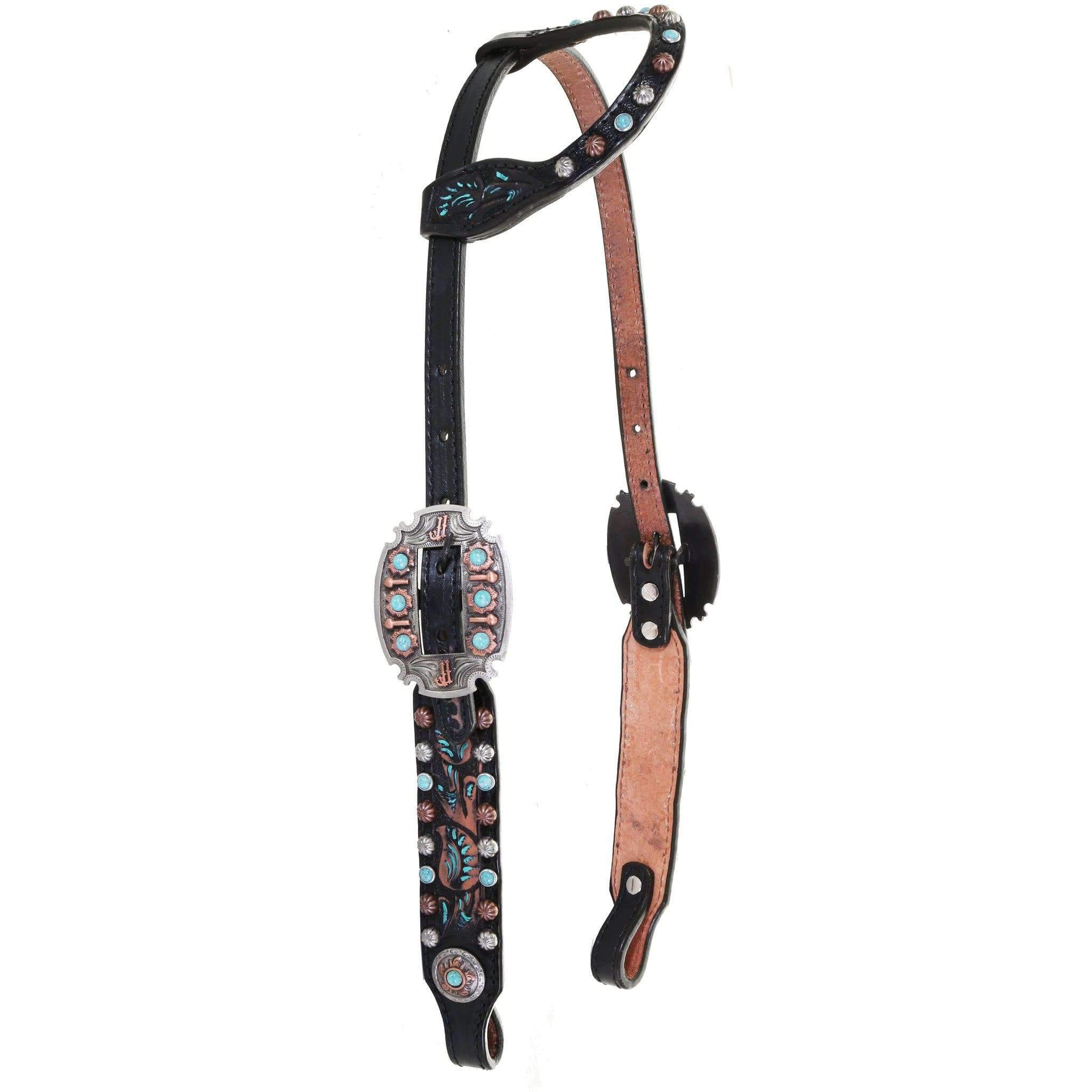 H1161 - Black Walnut Vintage Tooled Single Ear Headstall - Double J Saddlery