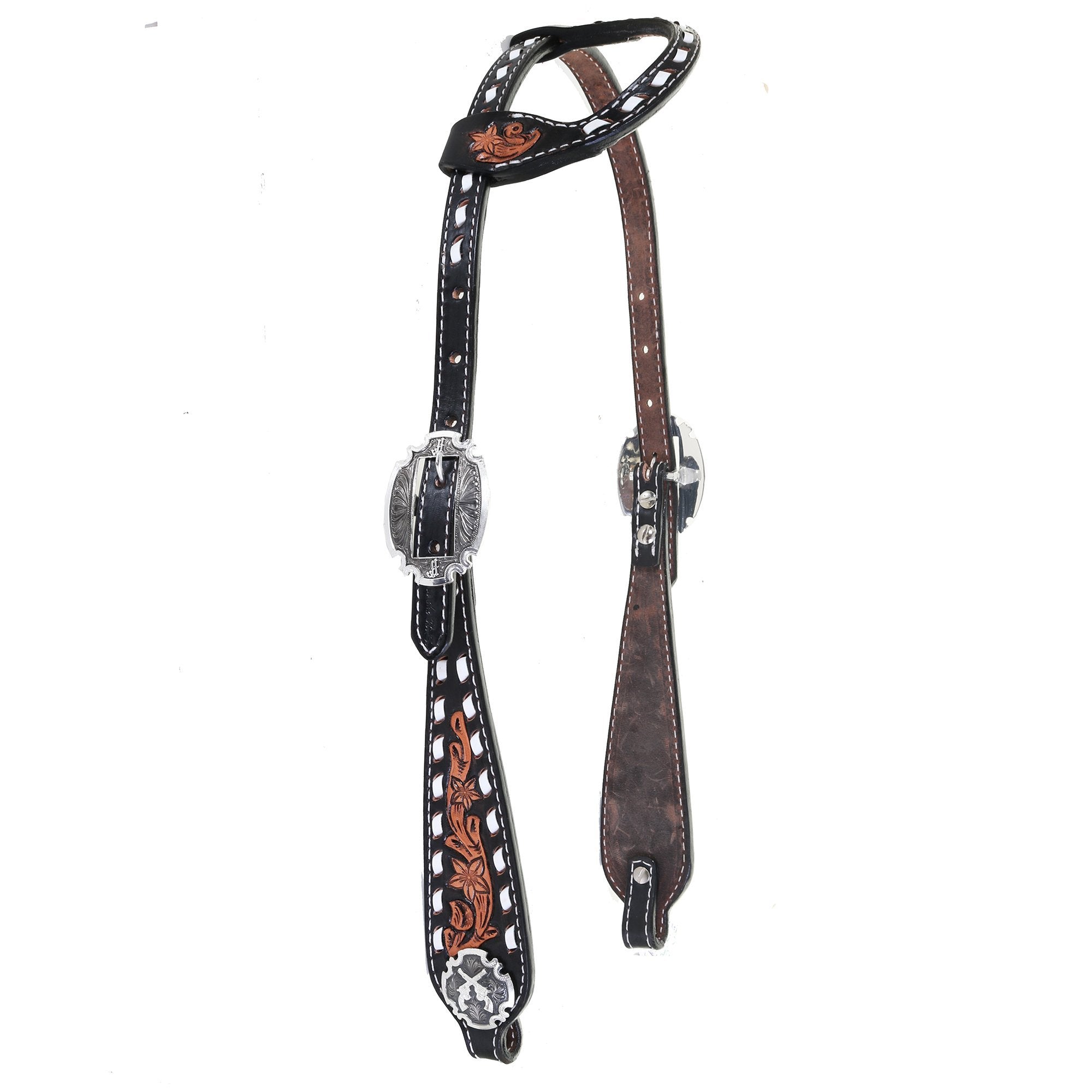 H1168 - Natural Pozzi Tooled Single Ear Headstall - Double J Saddlery