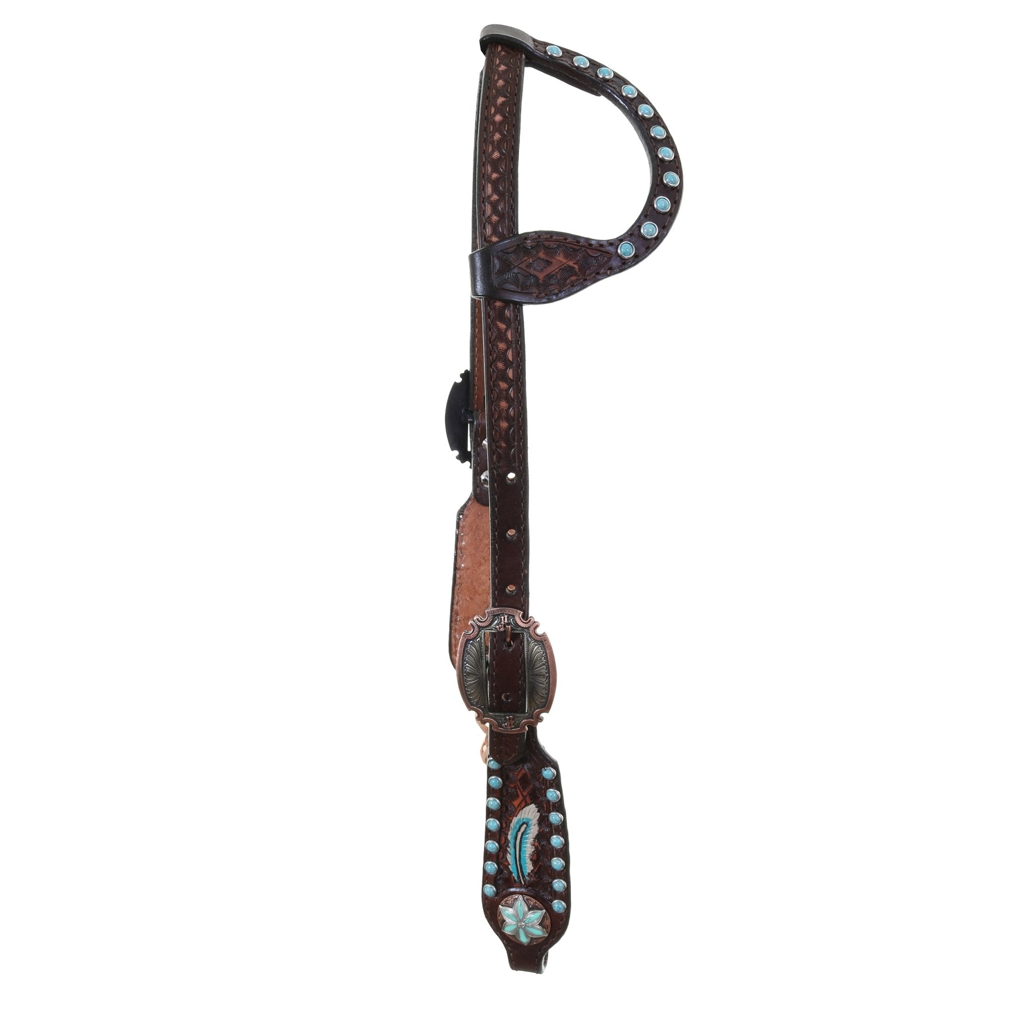 H1185A - Brown Vintage Feather Tooled Single Ear Headstall - Double J Saddlery