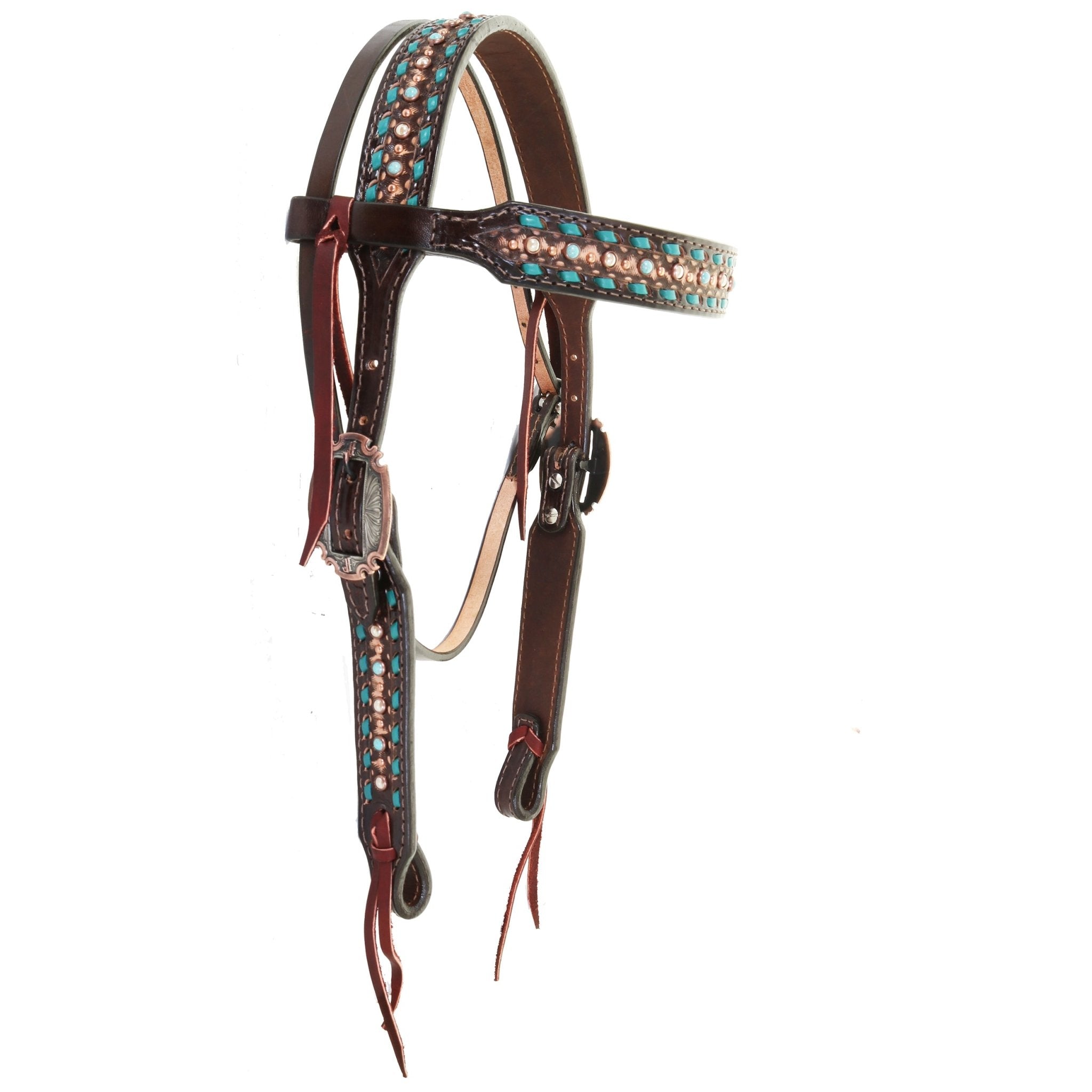 H1187A - Brown Vintage Studded Headstall - Double J Saddlery