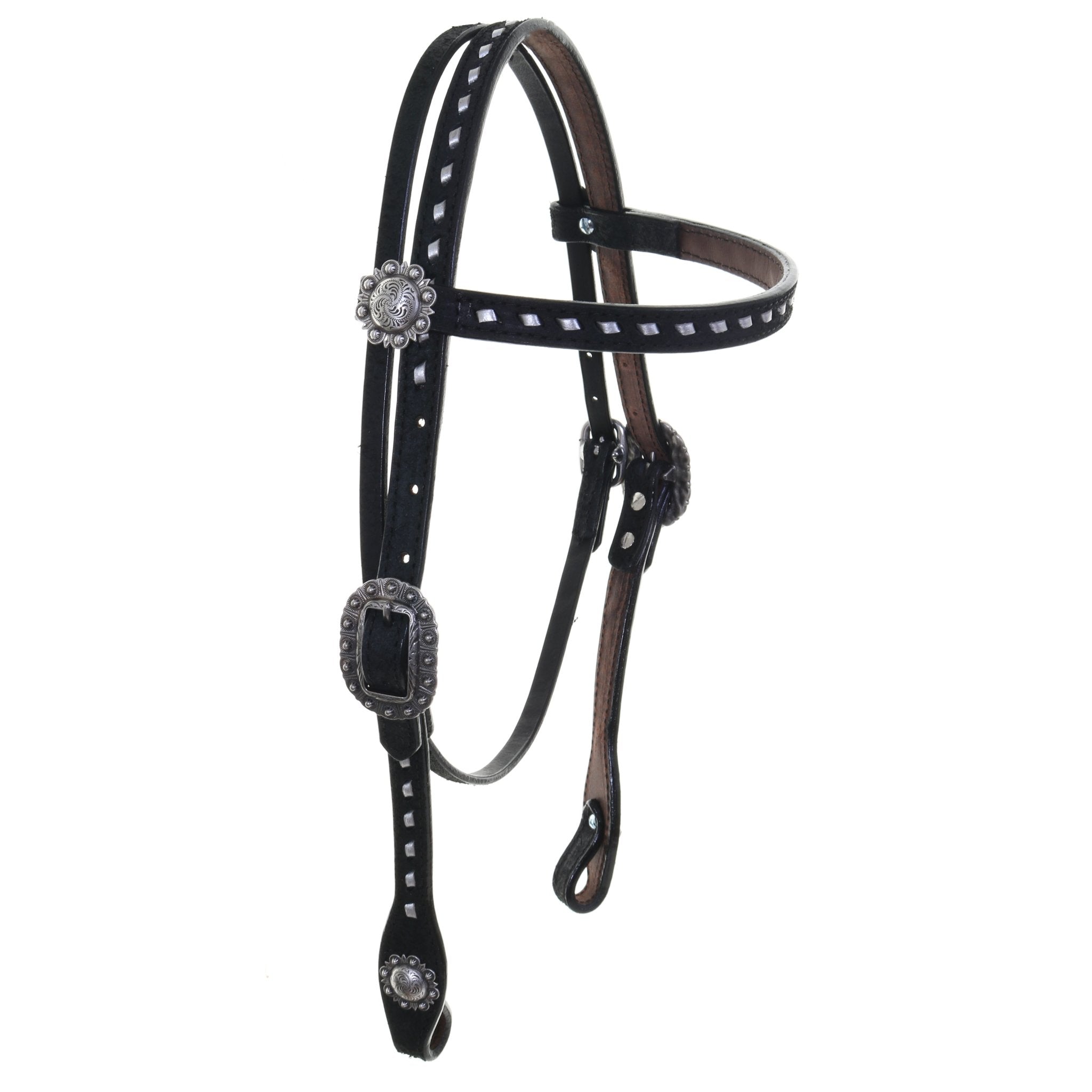 H1196A - Black Rough Out Buck Stitched headstall - Double J Saddlery