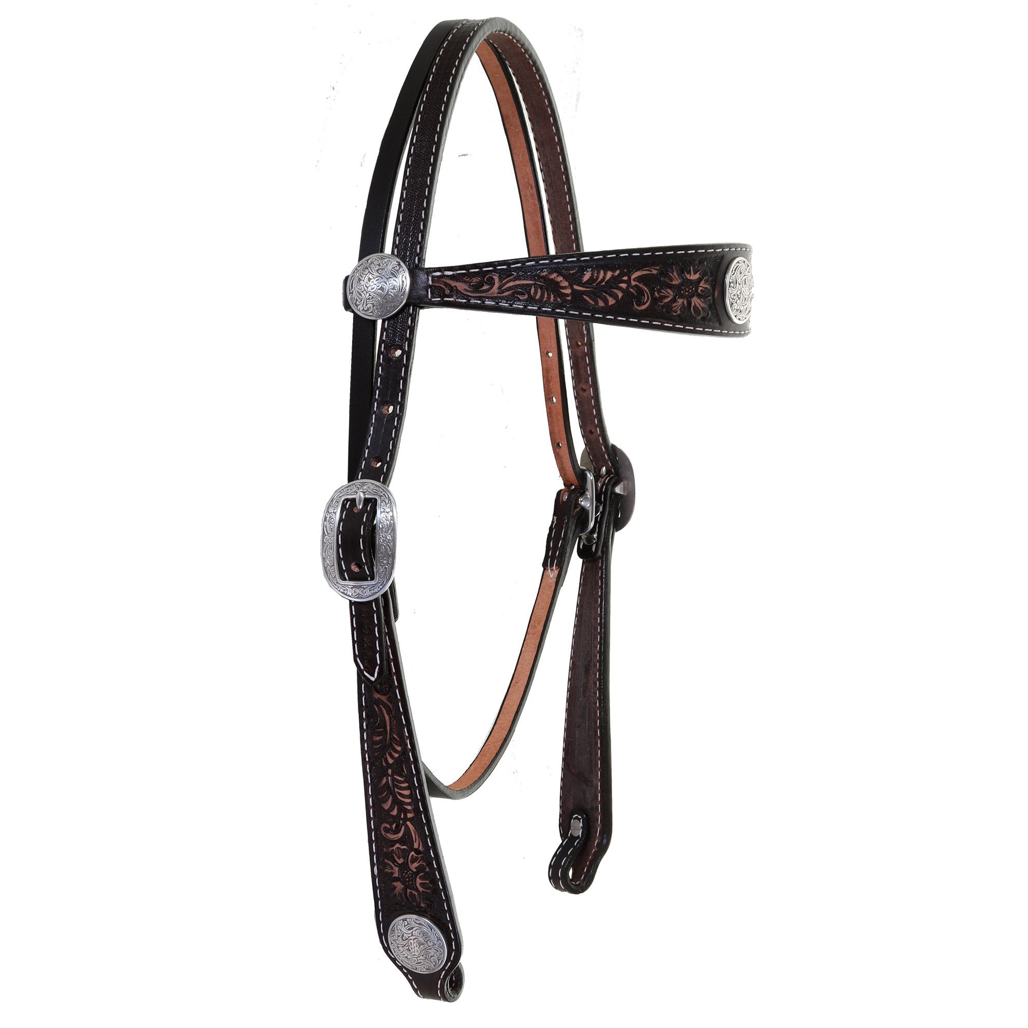 H1204 - Brown Vintage Floral Headstall - Double J Saddlery