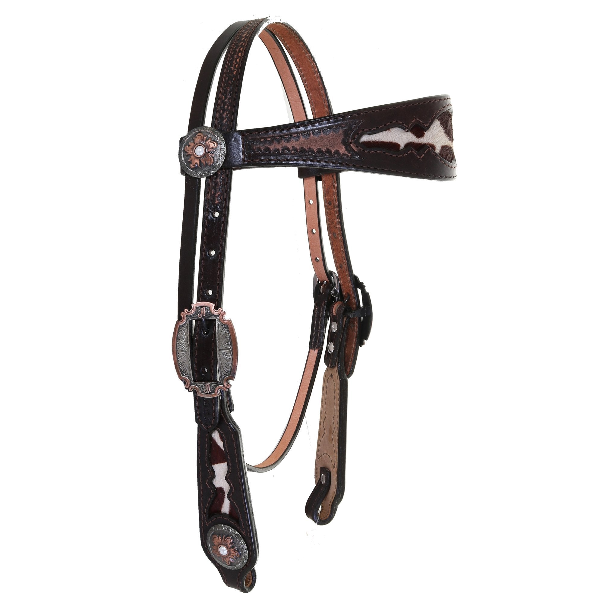 H1205 - Brown Vintage Giraffe Hair Inlay Headstall - Double J Saddlery