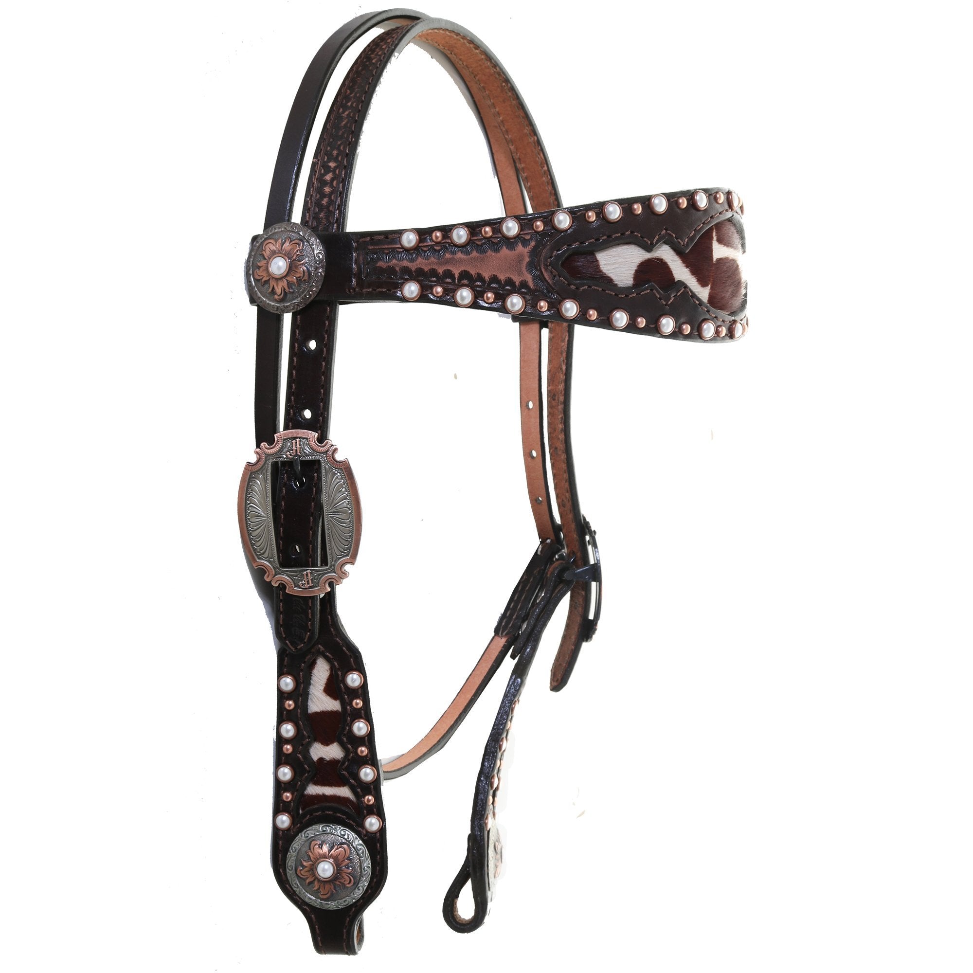 H1205C - Brown Vintage Giraffe Hair Inlay Headstall - Double J Saddlery