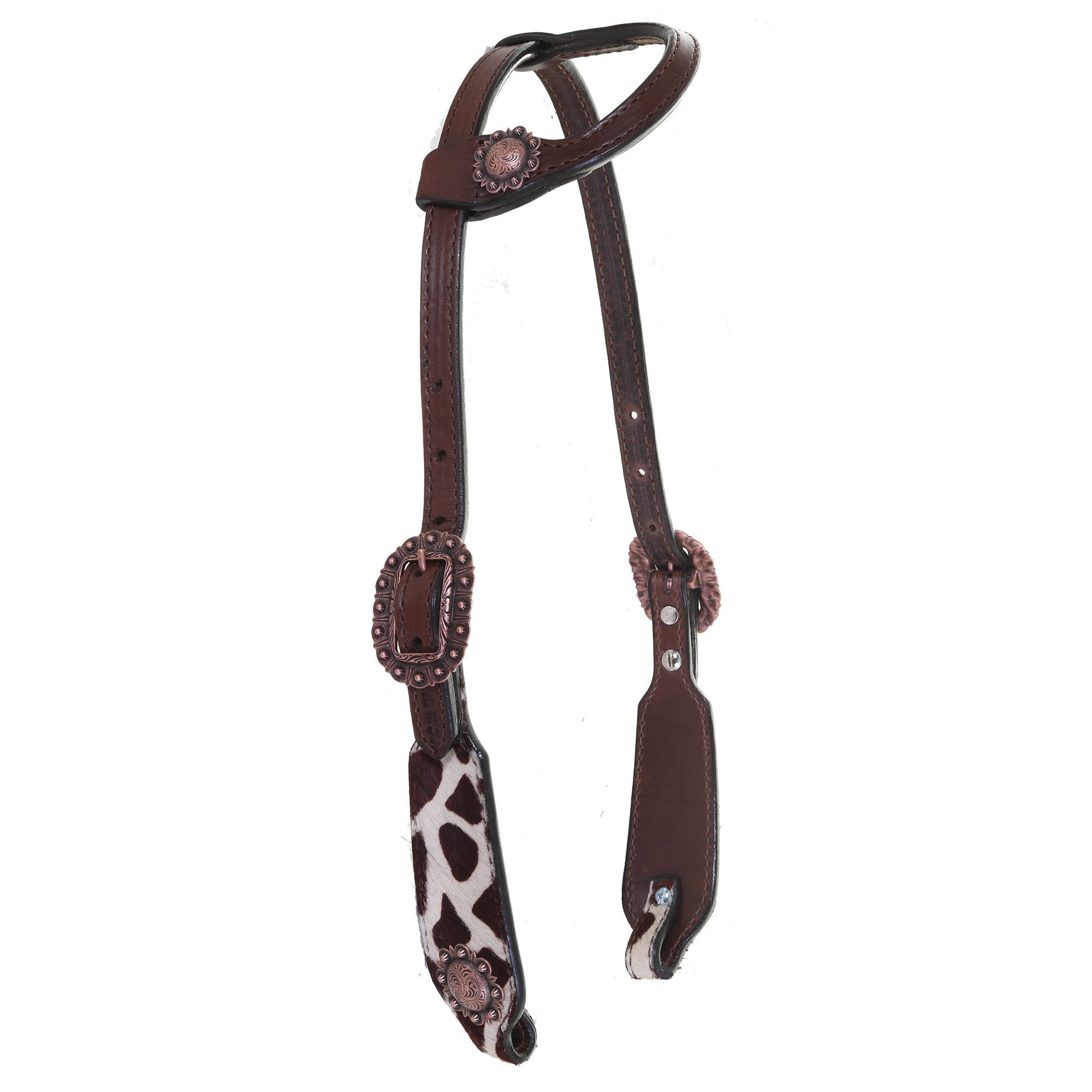 H1214 - Brown Leather Giraffe Overlay Single Ear Headstall - Double J Saddlery
