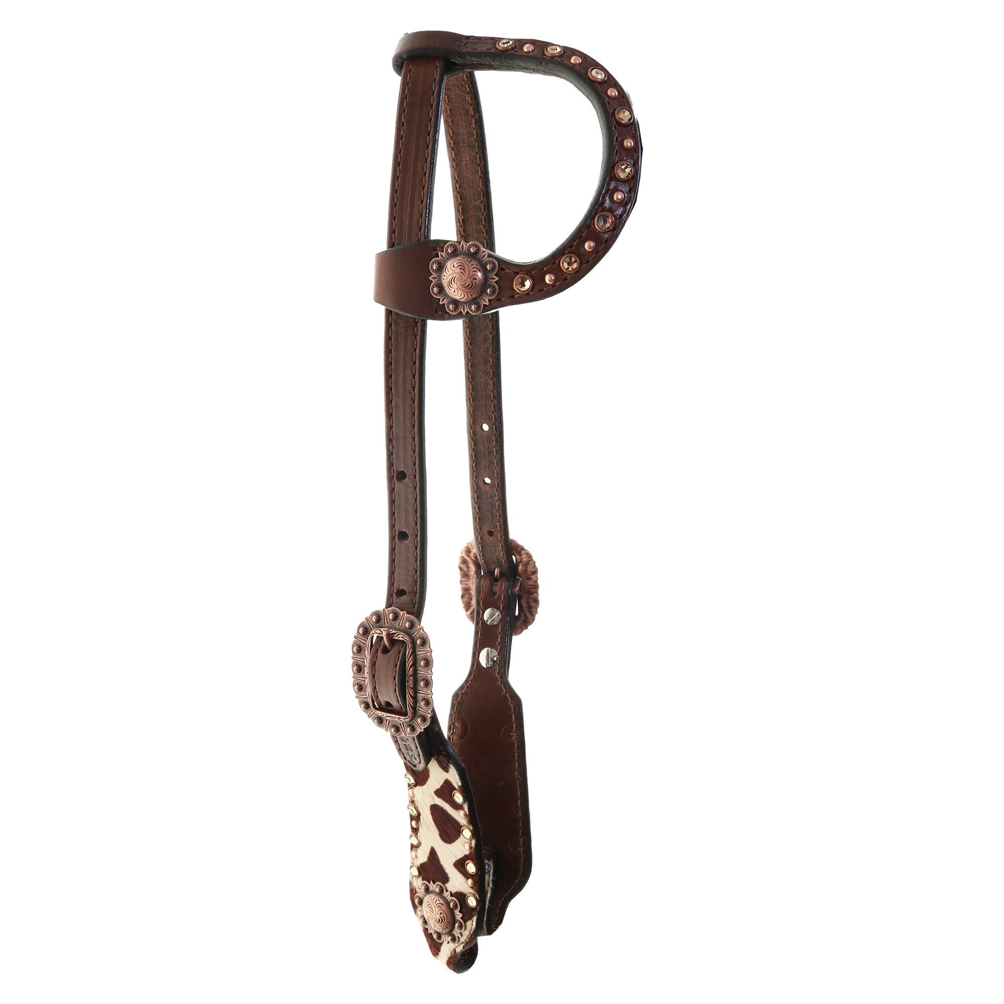H1214C - Brown Leather Giraffe Overlay Single Ear Headstall - Double J Saddlery