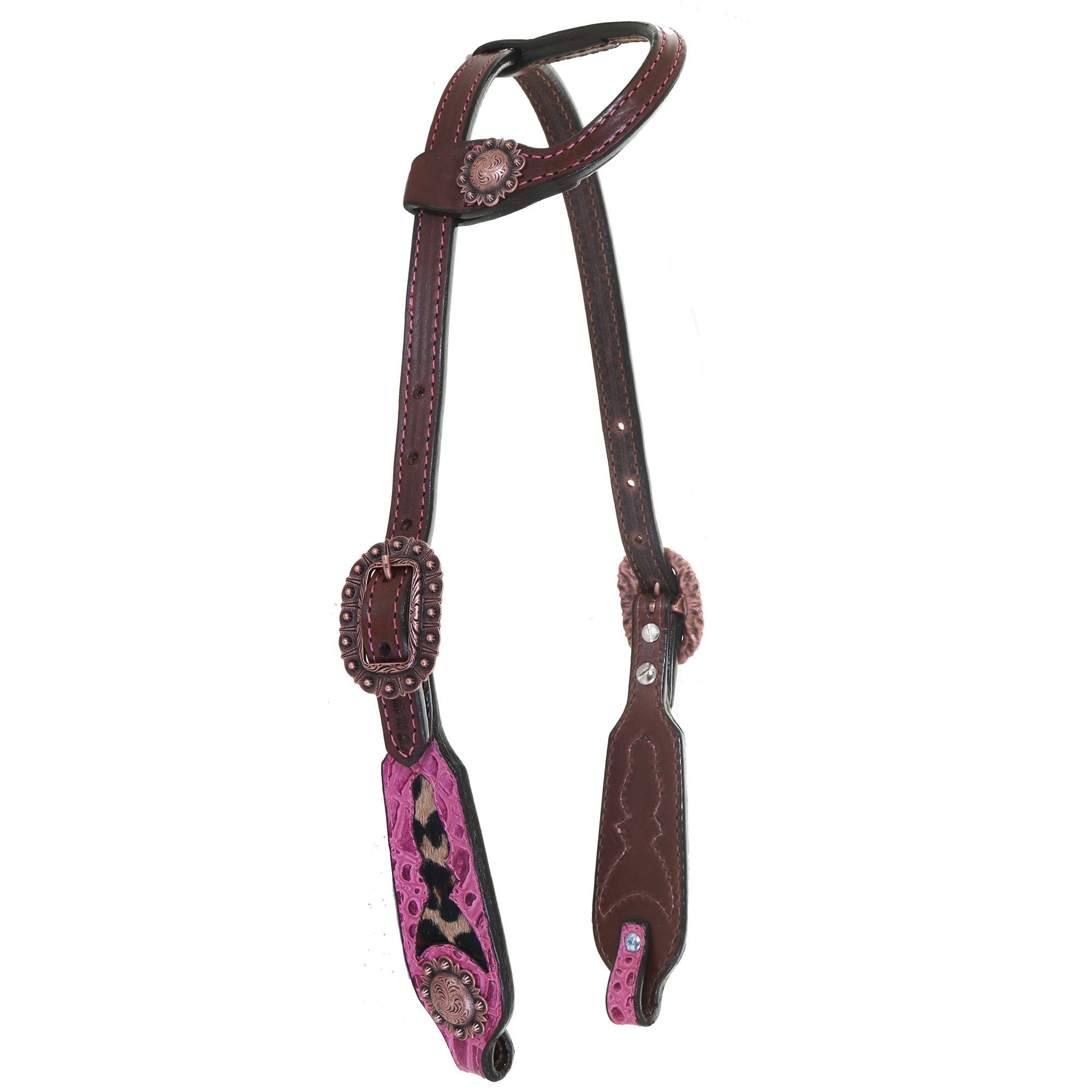 H1215 - Pink Gator Print and Jaguar Hair Single Ear Headstall - Double J Saddlery