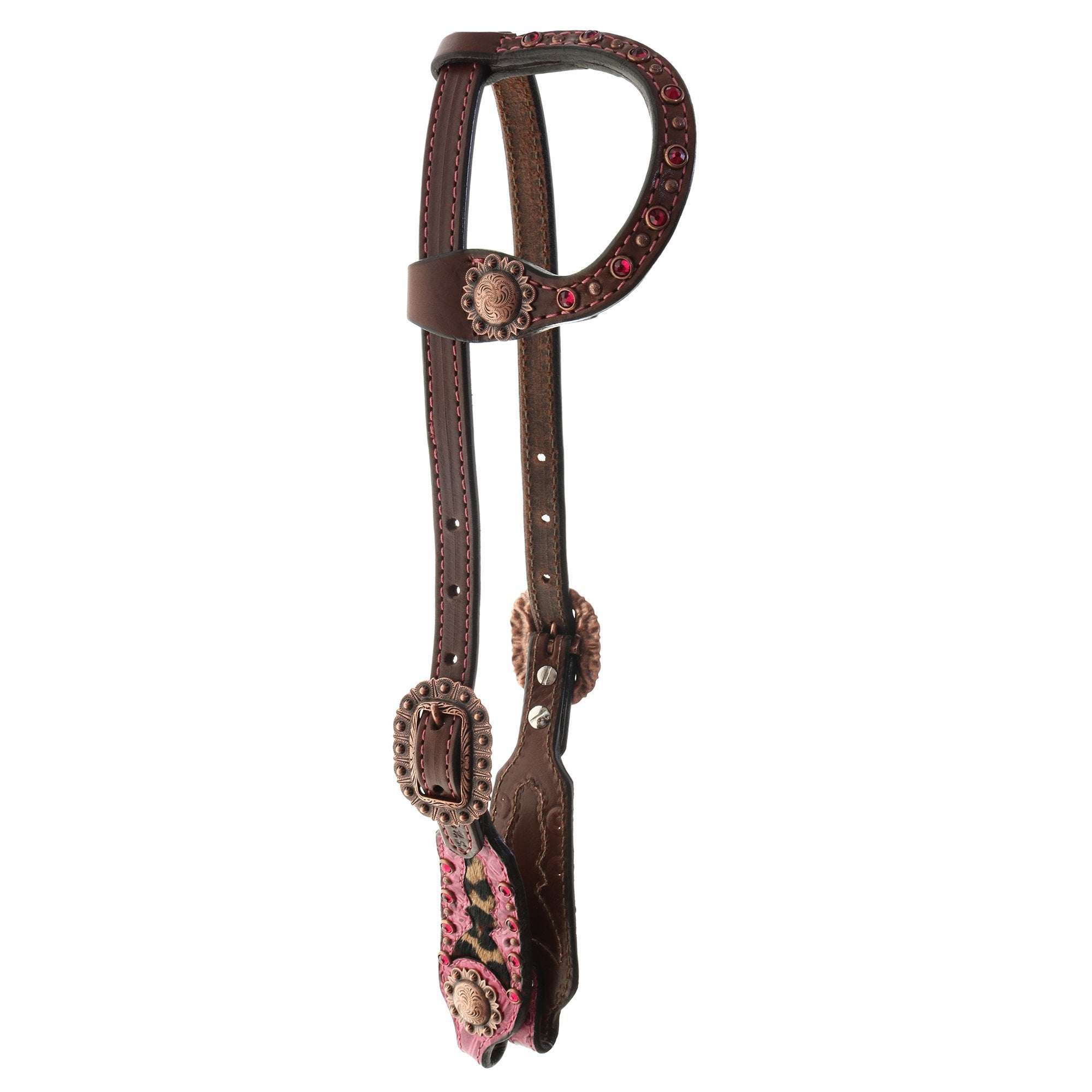 H1215C - Pink Gator Print and Jaguar Hair Single Ear Headstall - Double J Saddlery
