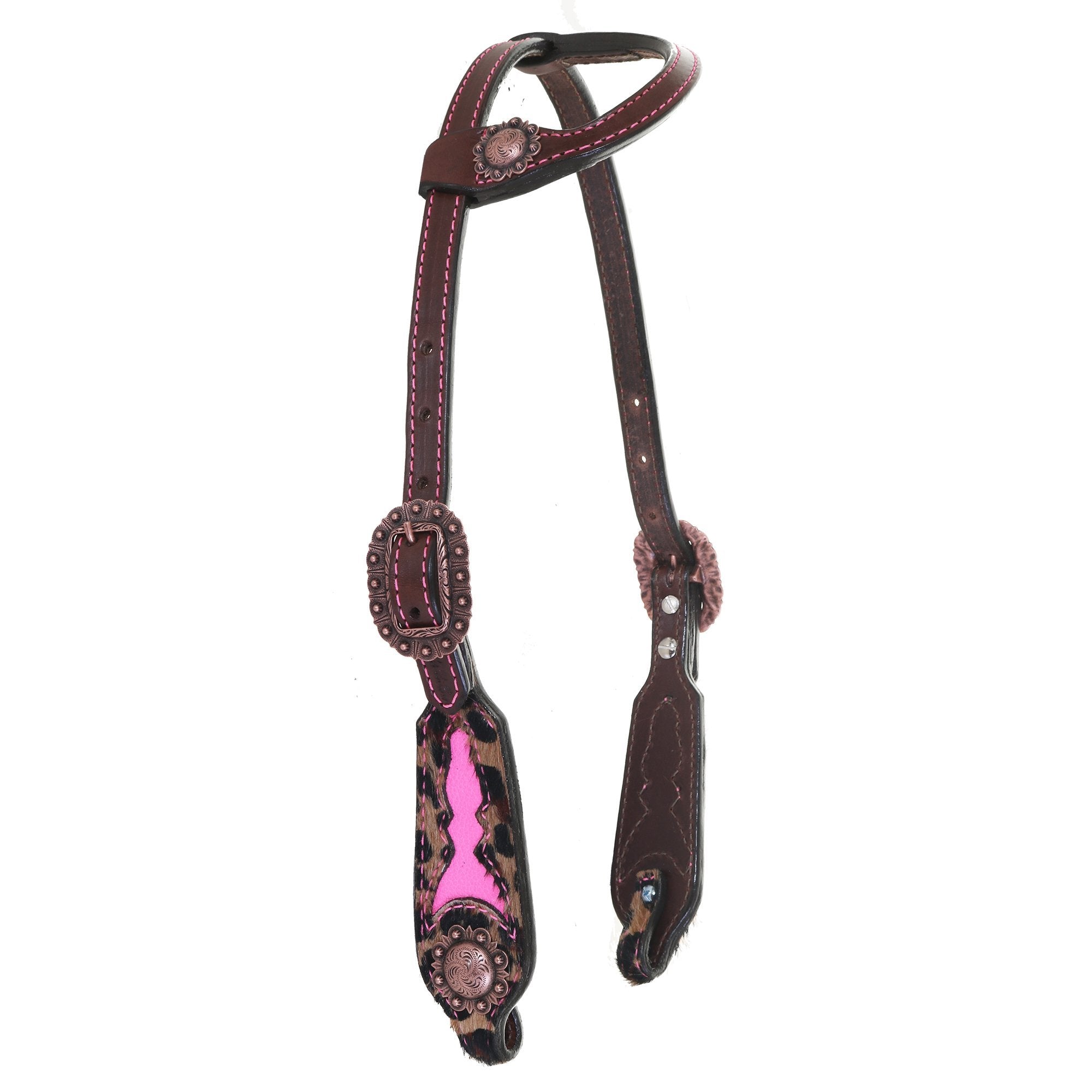 H1216 - Jaguar Hair and Pink Gator Print Single Ear Headstall - Double J Saddlery