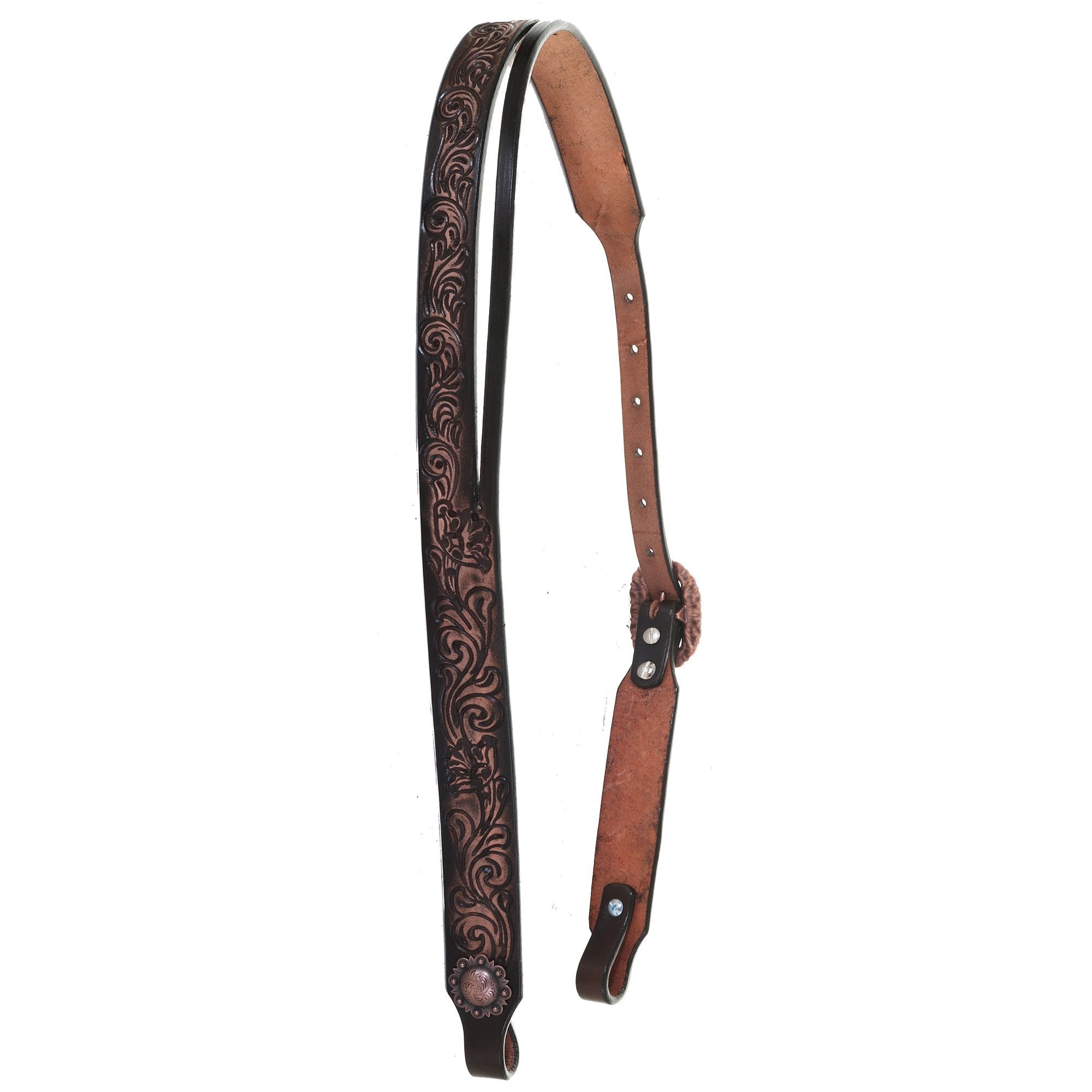 H1220 - Brown Vintage Floral Split Ear Headstall - Double J Saddlery