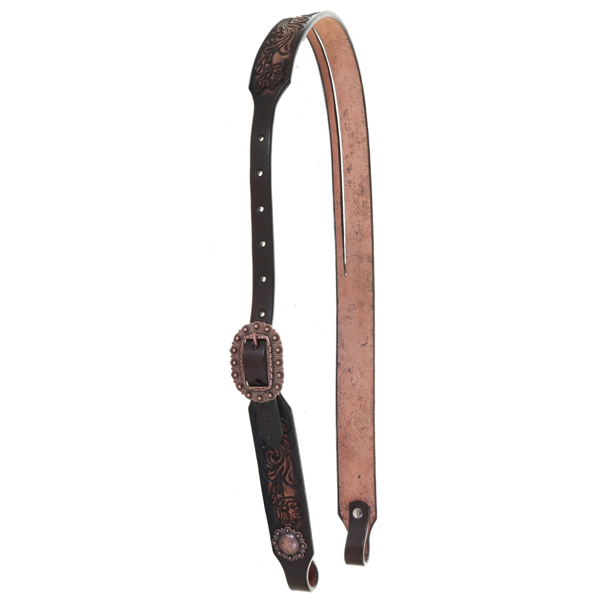 H1220 - Brown Vintage Floral Split Ear Headstall - Double J Saddlery