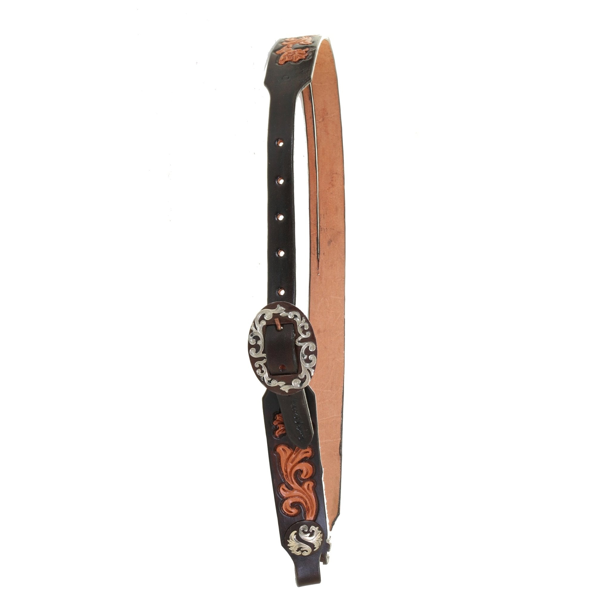 H1220D - Brown Floral Split Ear Headstall - Double J Saddlery