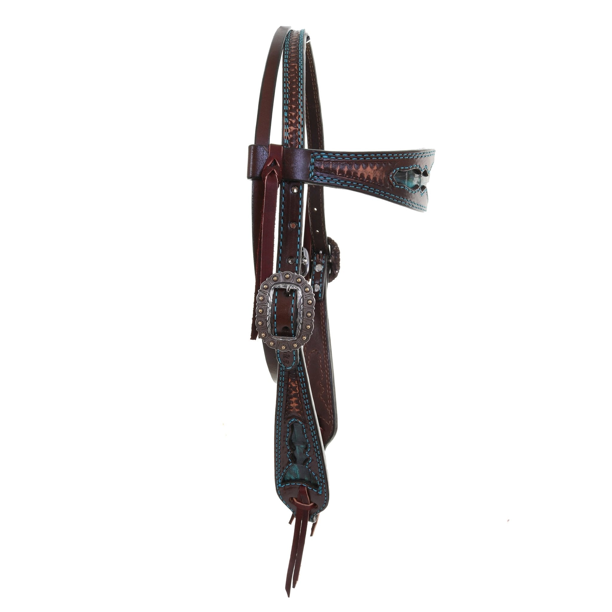 H1244 - Brown Vintage Inlayed Headstall - Double J Saddlery