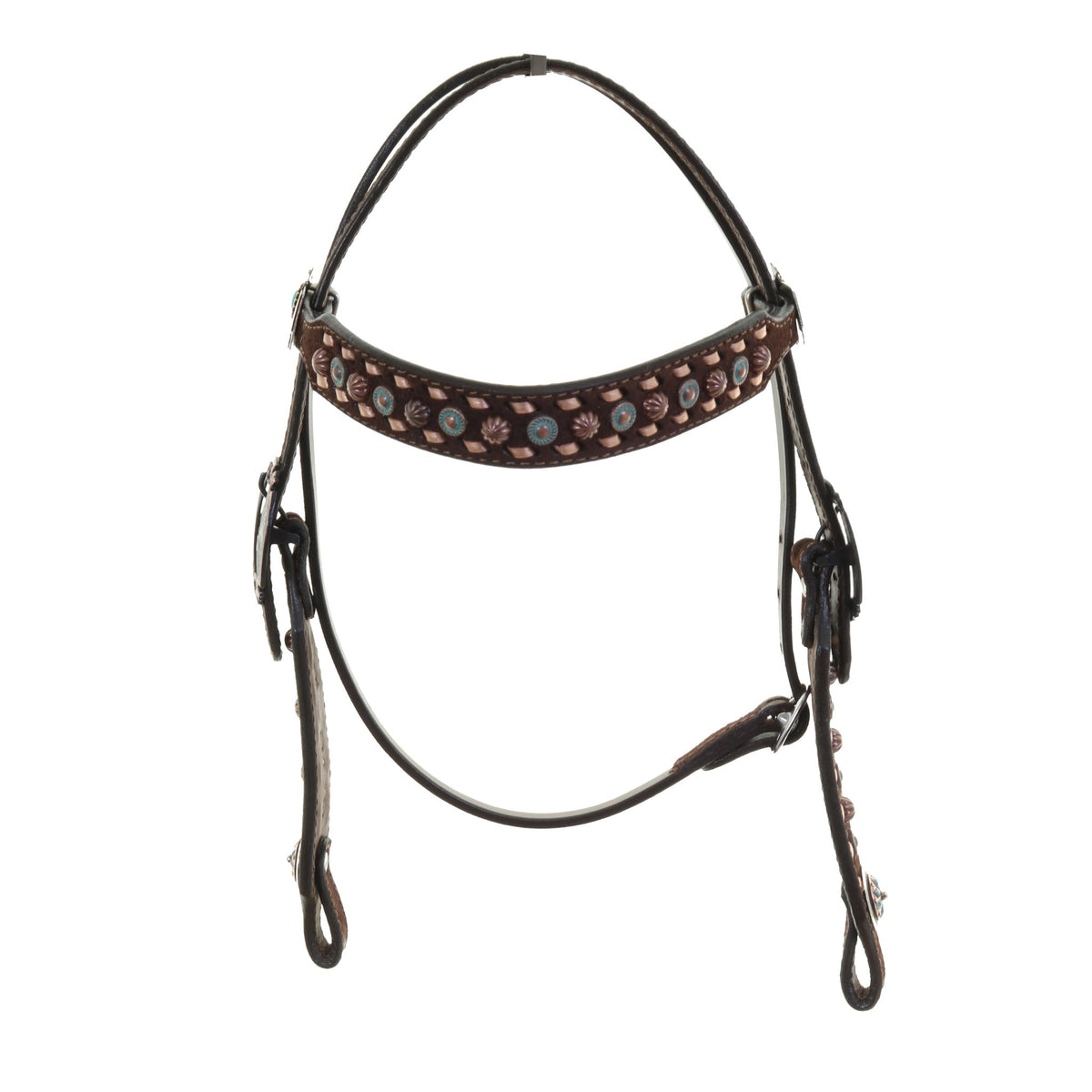 Scott Thomas Saddlery Chocolate Roughout Browband Headstall with White Buckstitch main image 1