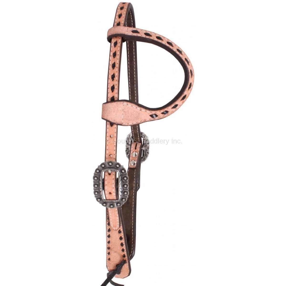 H604A - Natural Rough Out Buck Stitched Single Ear Headstall - Double J Saddlery