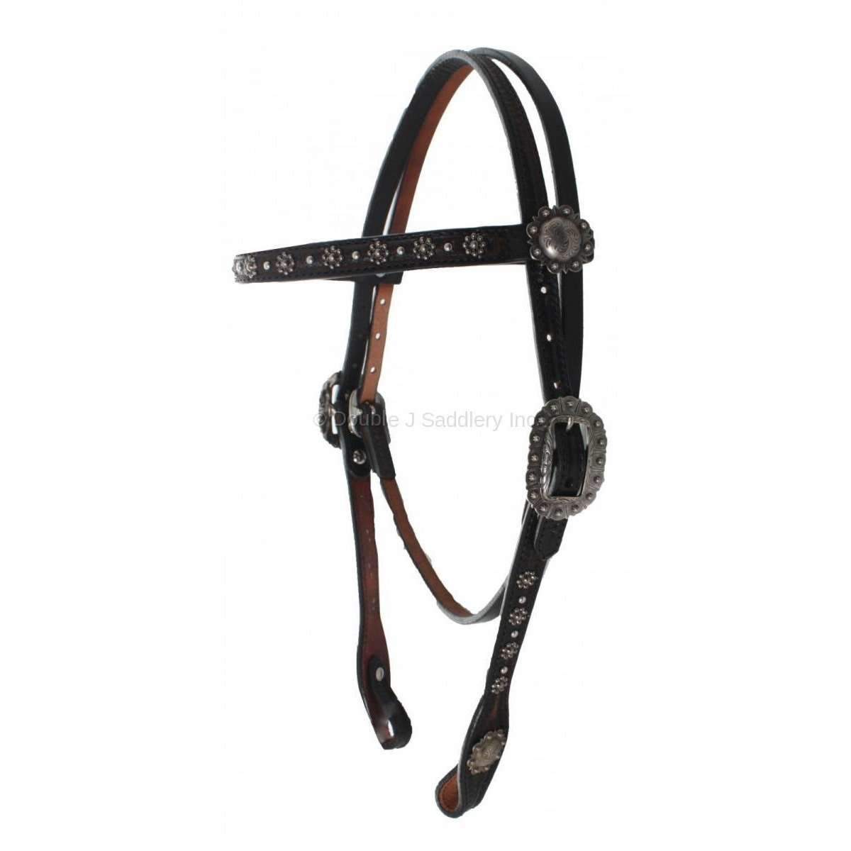 H605 - Black Vintage Flower Stud Headstall - Double J Saddlery