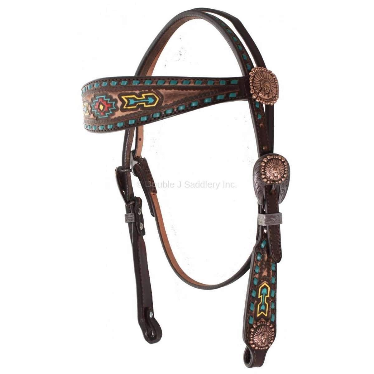 H609 - Painted Southwest Design Headstall - Double J Saddlery