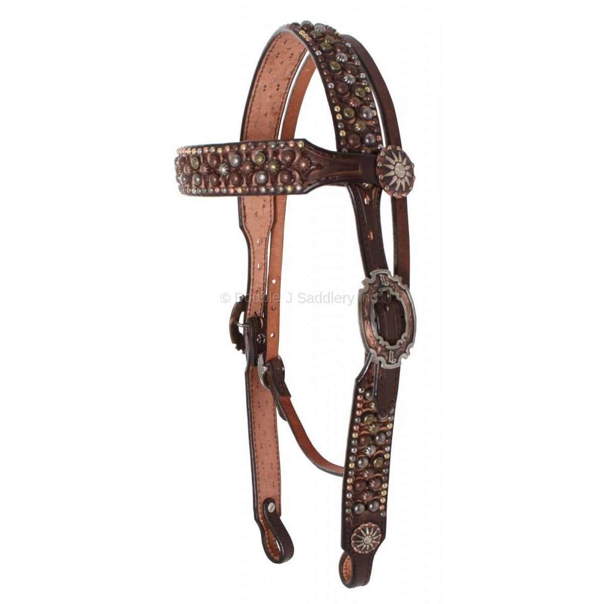 H646 - Brown Vintage Studded Headstall - Double J Saddlery