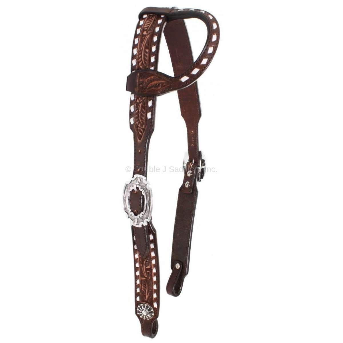 H652 - Brown Vintage Floral Single Ear Headstall - Double J Saddlery