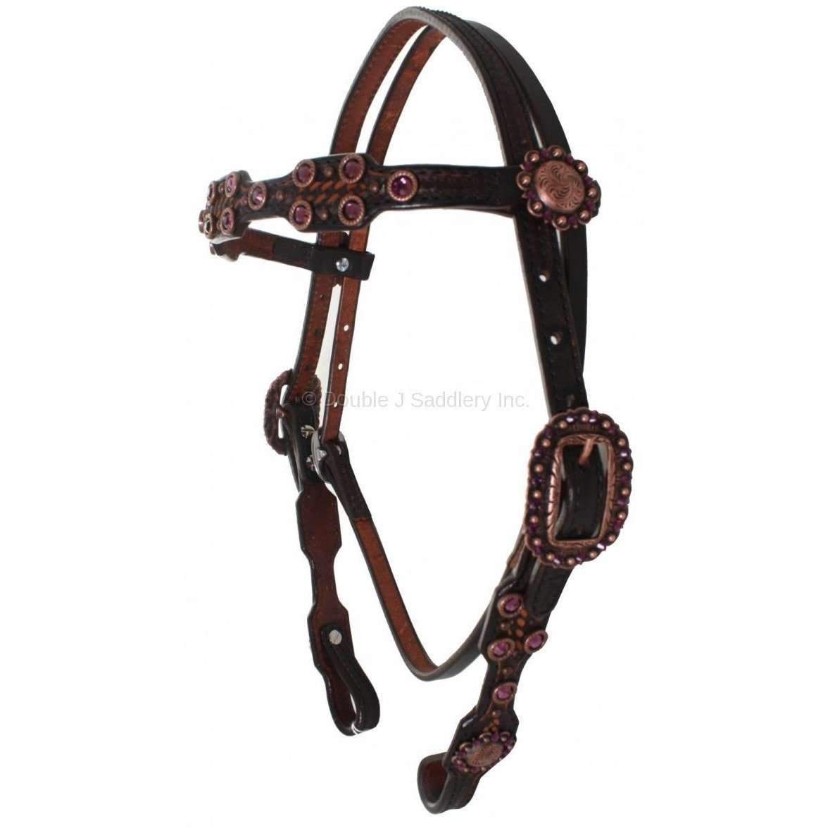 H661 - Black Vintage Basketweave Tooled Headstall - Double J Saddlery