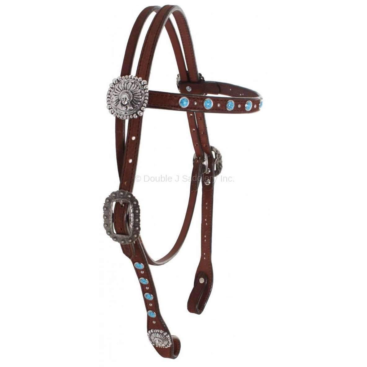 H666 - Brown Leather Studded Headstall - Double J Saddlery