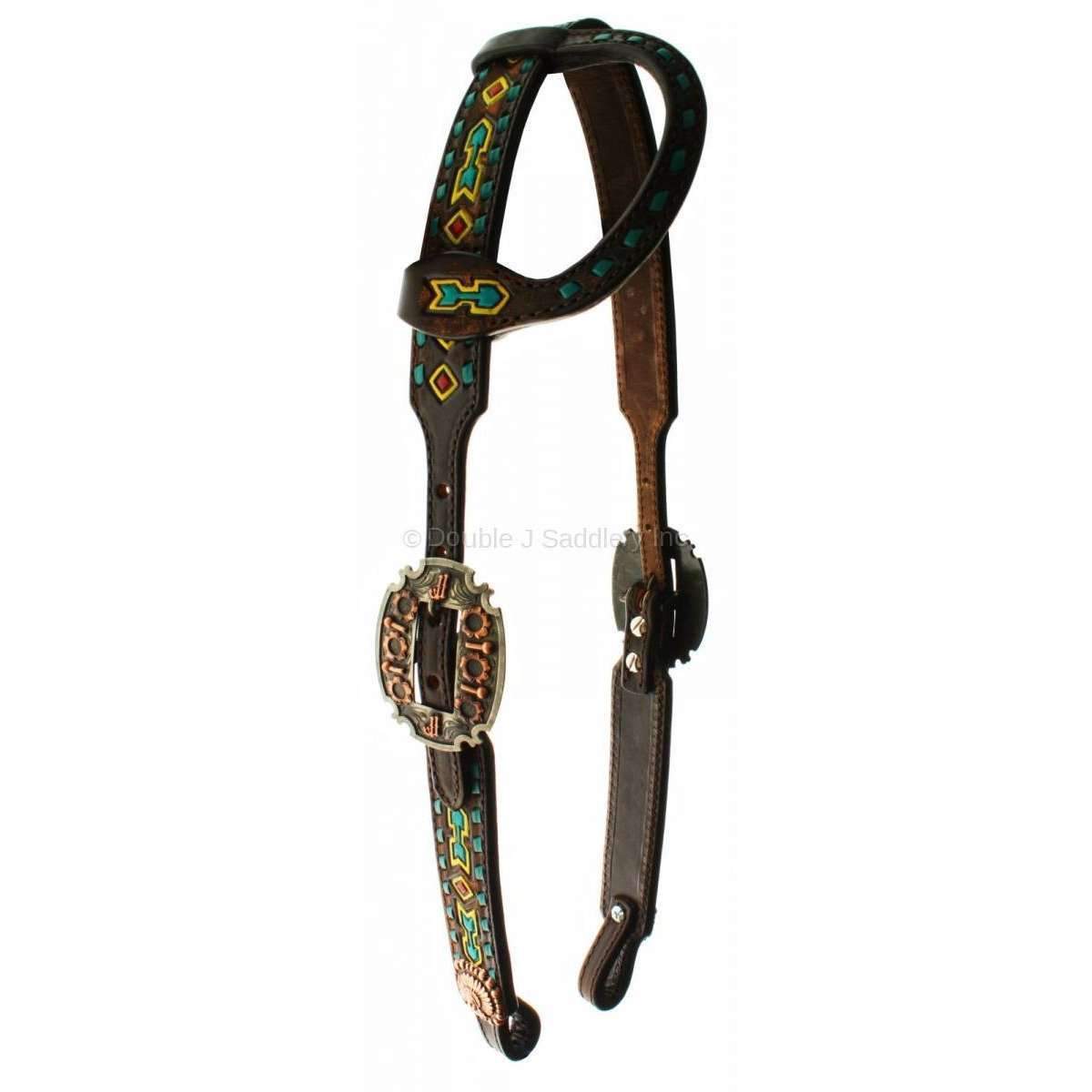 H691 - Painted Southwest Design Single Ear Headstall - Double J Saddlery