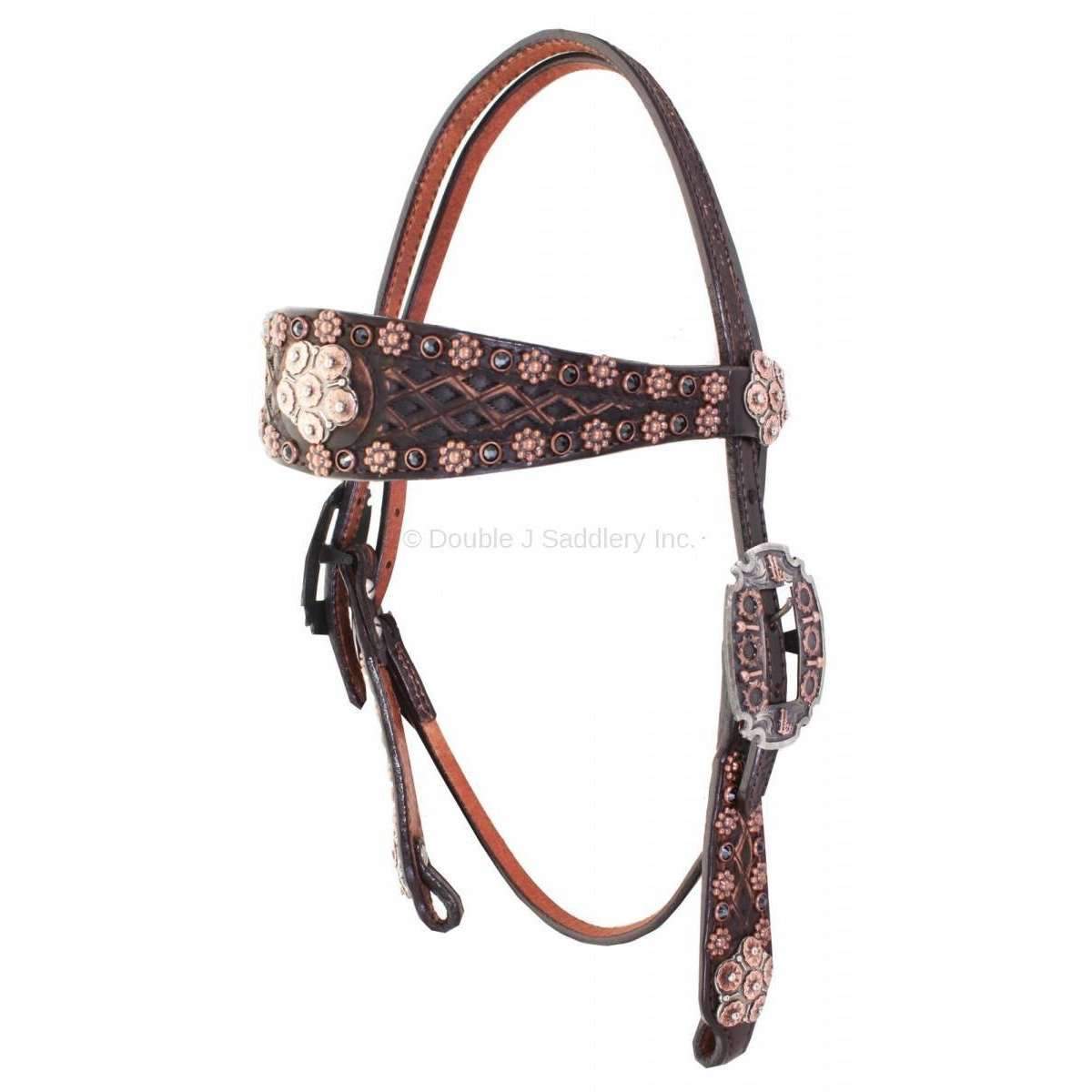 H731 - Brown Vintage Studded Headstall - Double J Saddlery