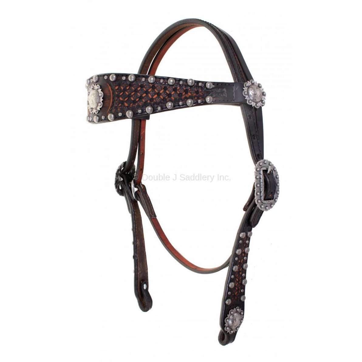 H805 - Black Vintage Tooled Headstall - Double J Saddlery