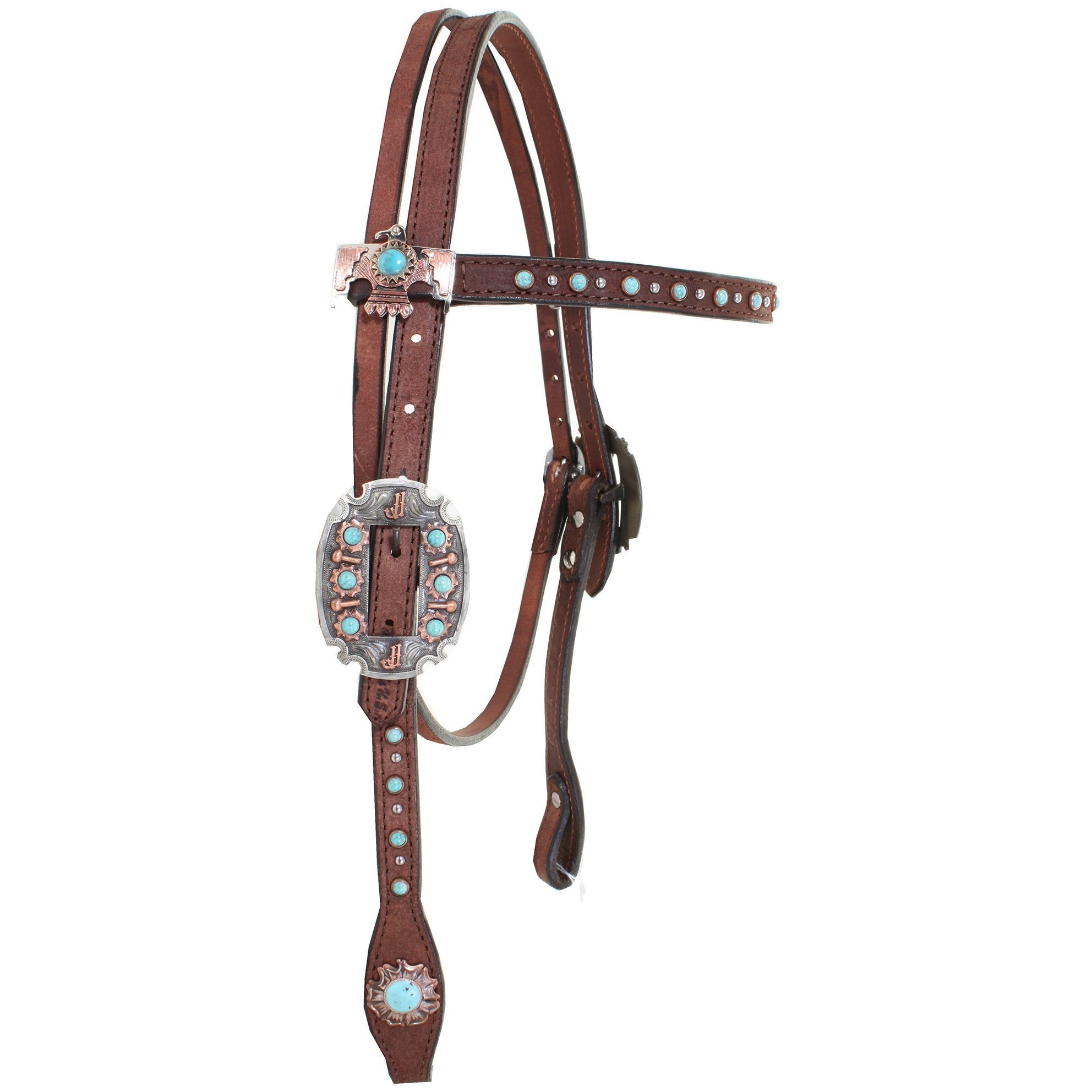 H867 - Brown Vintage Studded Headstall - Double J Saddlery