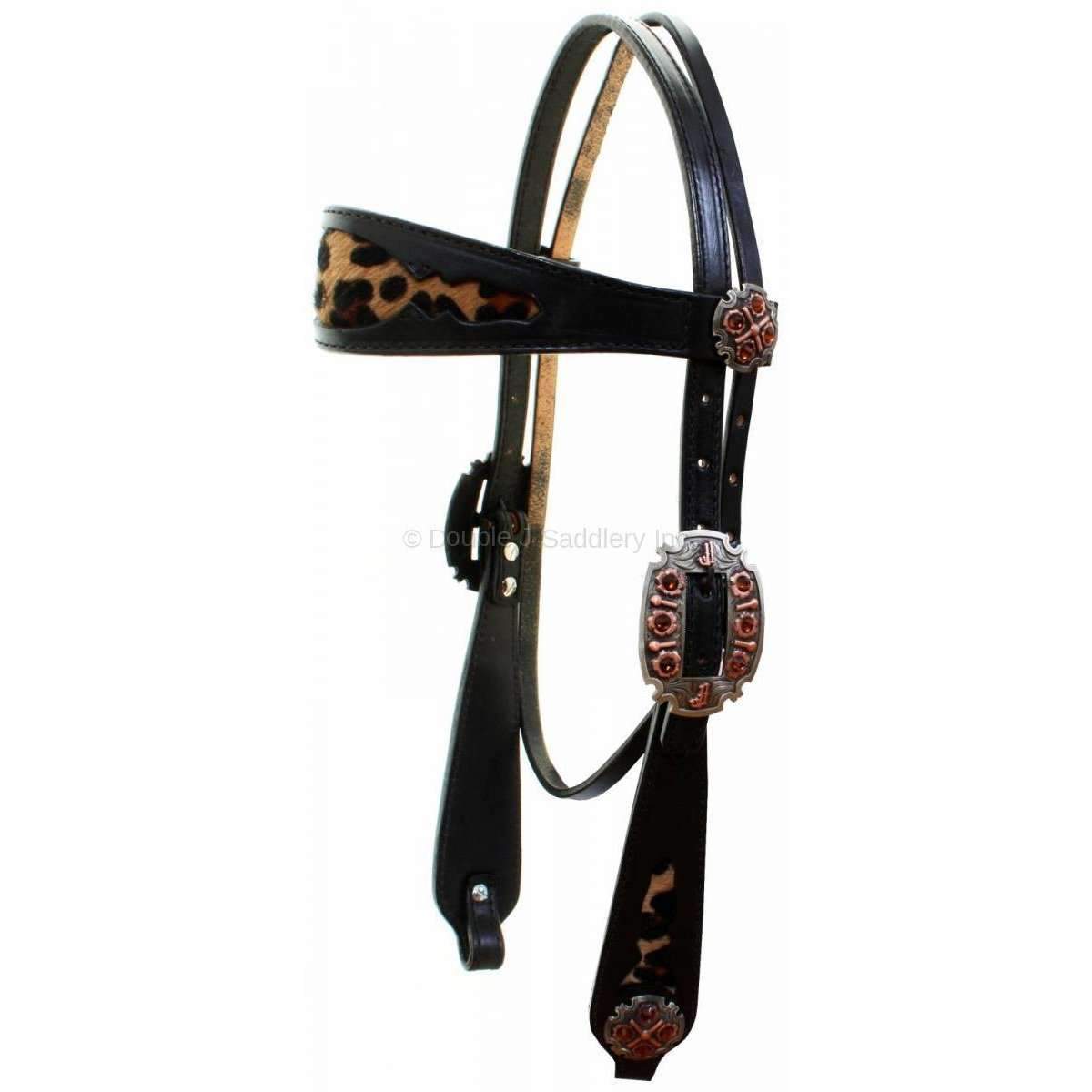 H879 - Black Leather Jaguar Inlayed Headstall - Double J Saddlery