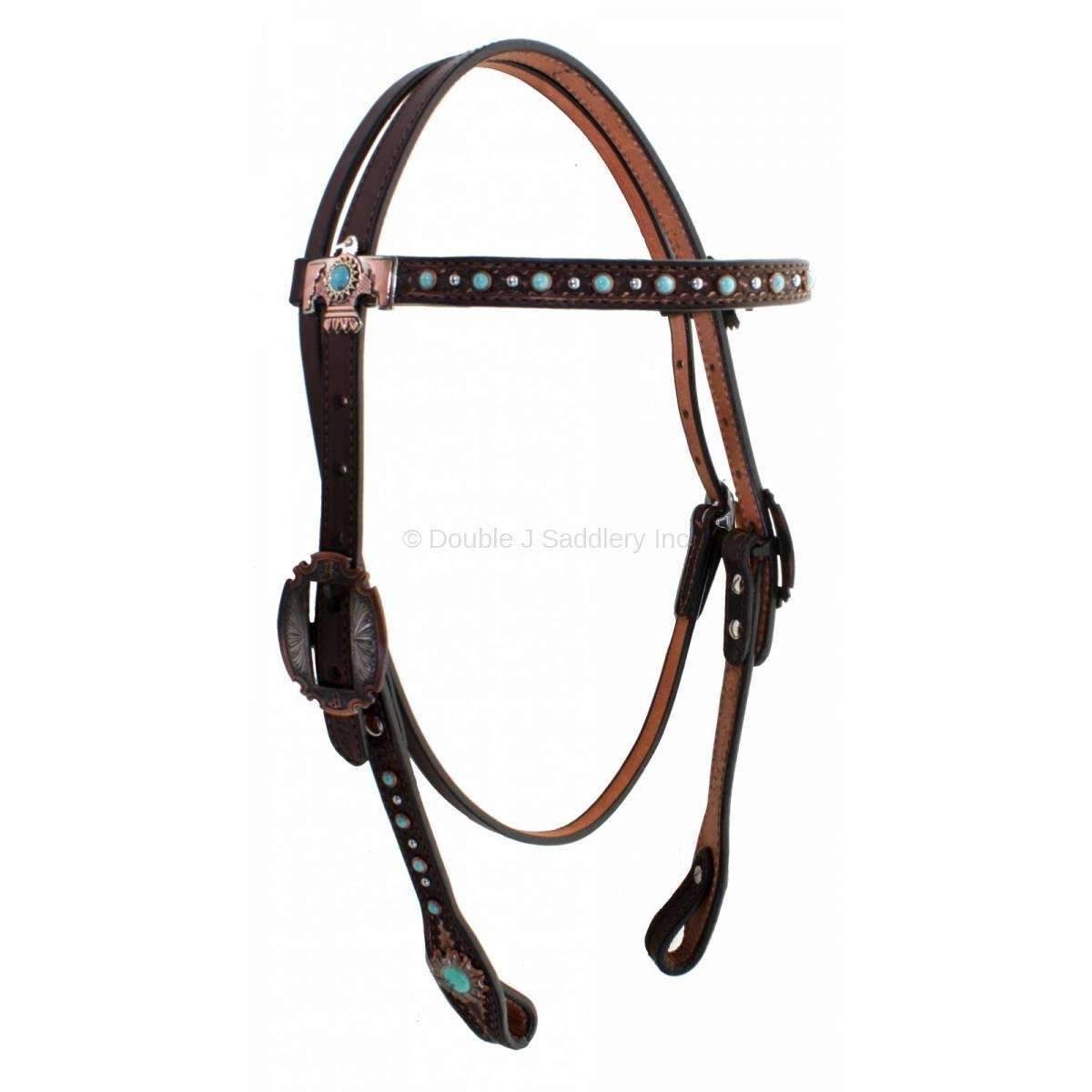 H886 - Brown Vintage Thunderbird Headstall - Double J Saddlery