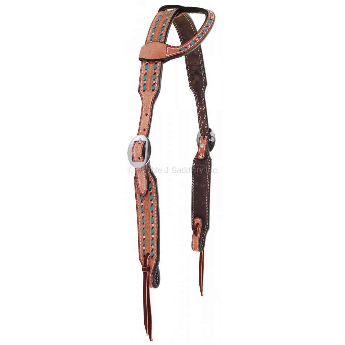 H922A - Natural Rough Out Buck Stitched Single Ear Headstall - Double J Saddlery