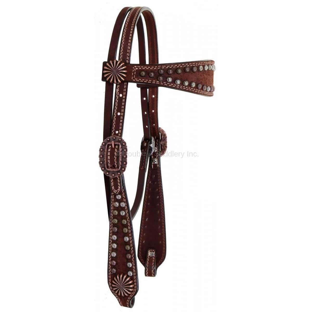 H923 - Brown Rough Out Tooled Headstall - Double J Saddlery