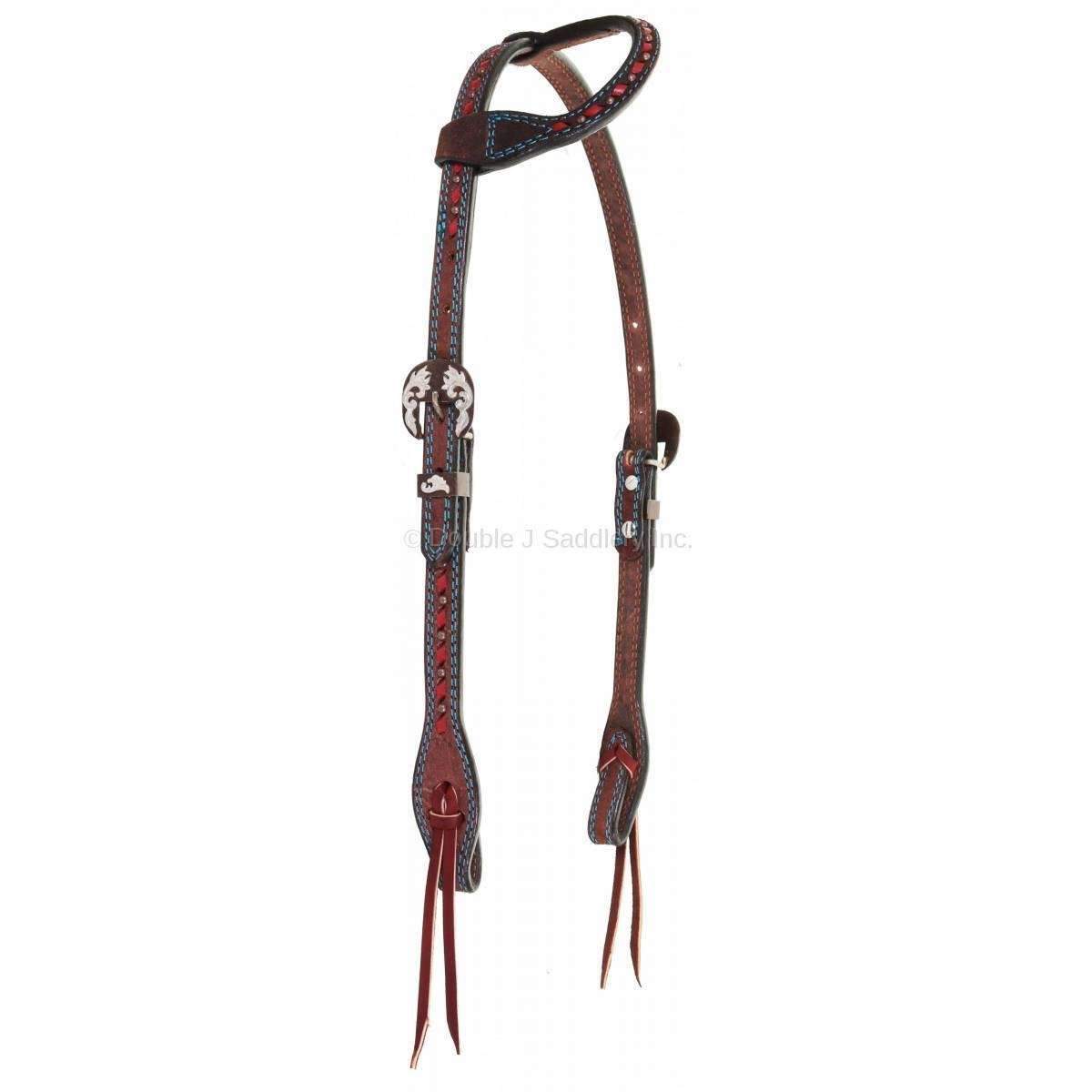 H929B - Brown Rough Out Buck Stitched Single Ear Headstall - Double J Saddlery